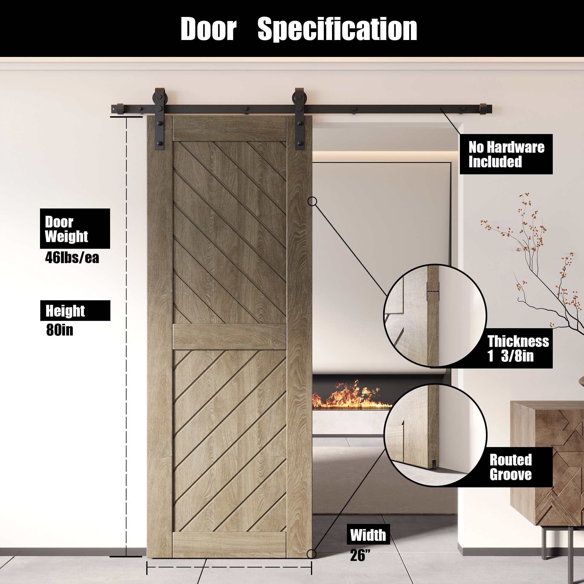 HOMACER XT4-2680-GR Barn-Doors - View #2