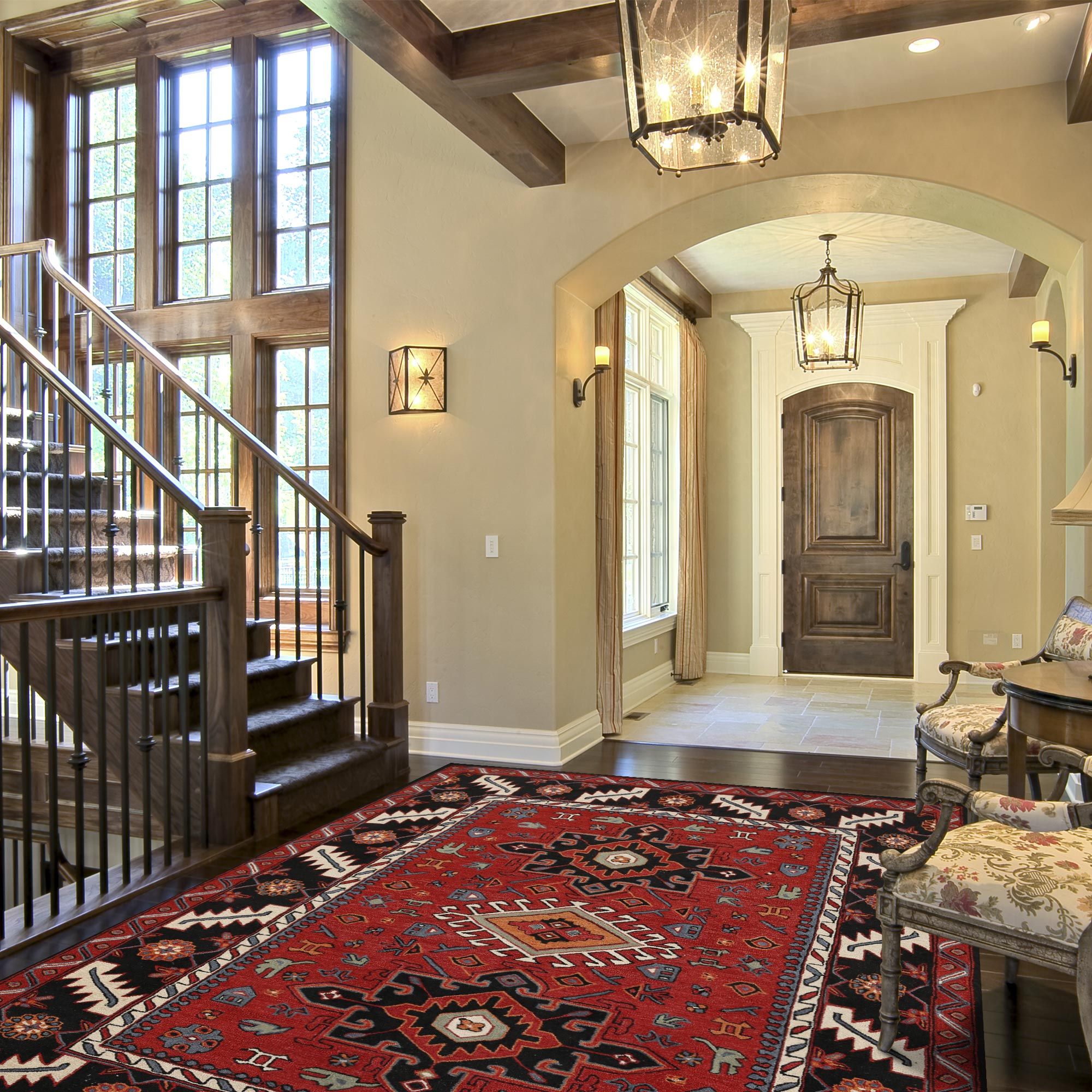 Ottomanson OW4200-8X10 Agra 8 x 10 (ft) Knotted Wool Red/Multicolor Rectangular Indoor Tribal Area rug