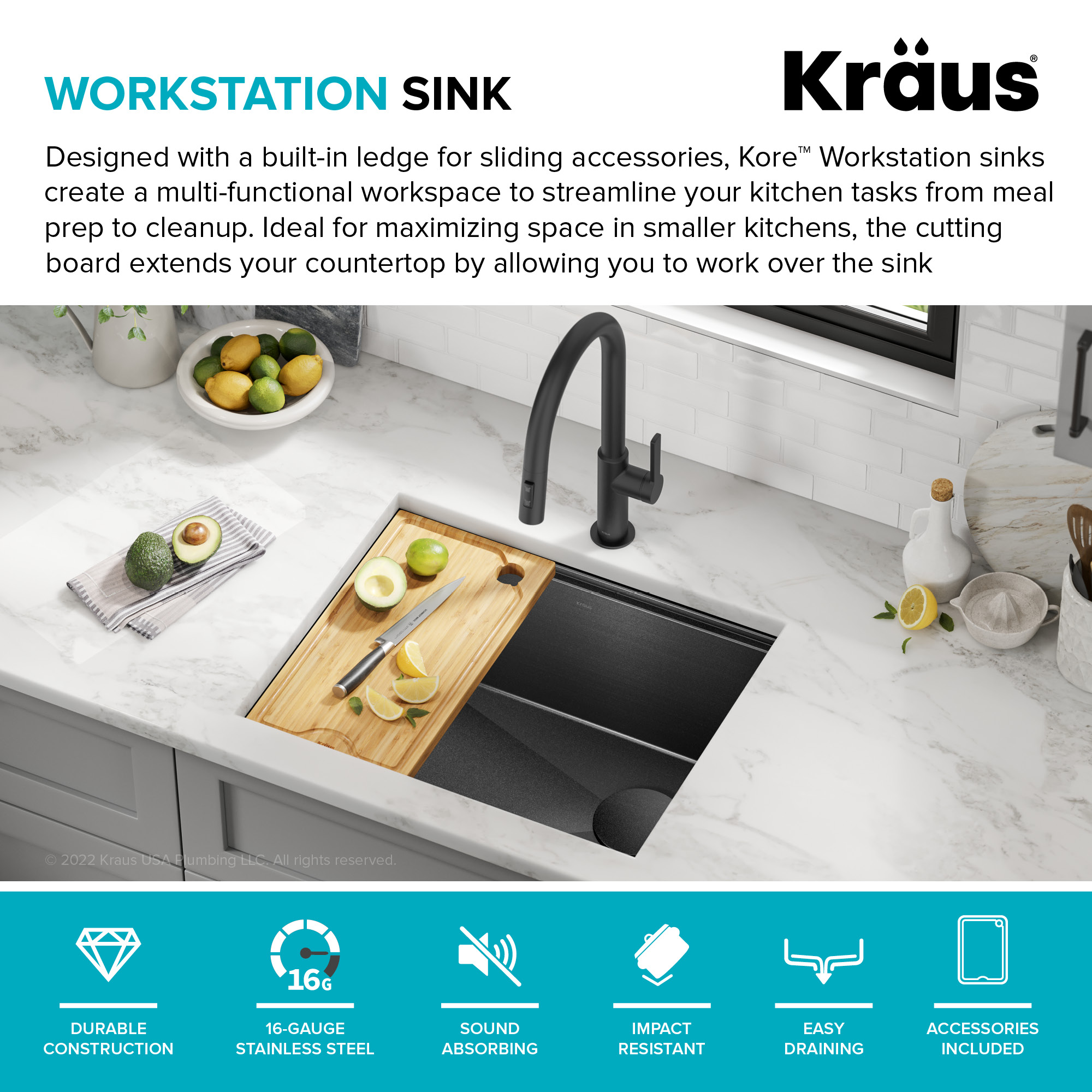 Kraus KRAUS Workstation Kitchen Sink Solid Bamboo Cutting Board/Serving Board Size: 17 W x 23 L