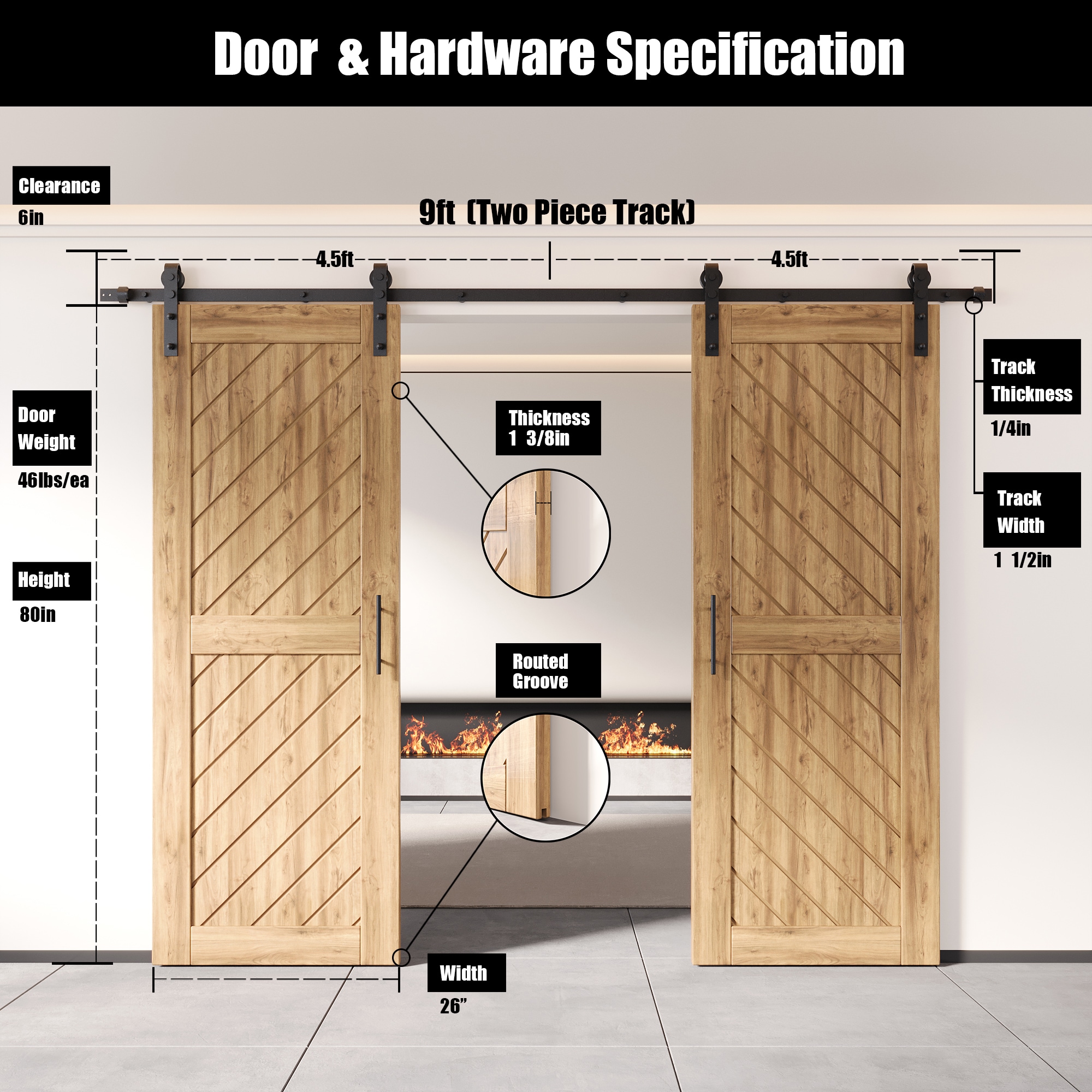 HOMACER YT2TGH108C-XT1-2680 Barn-Doors - View #2