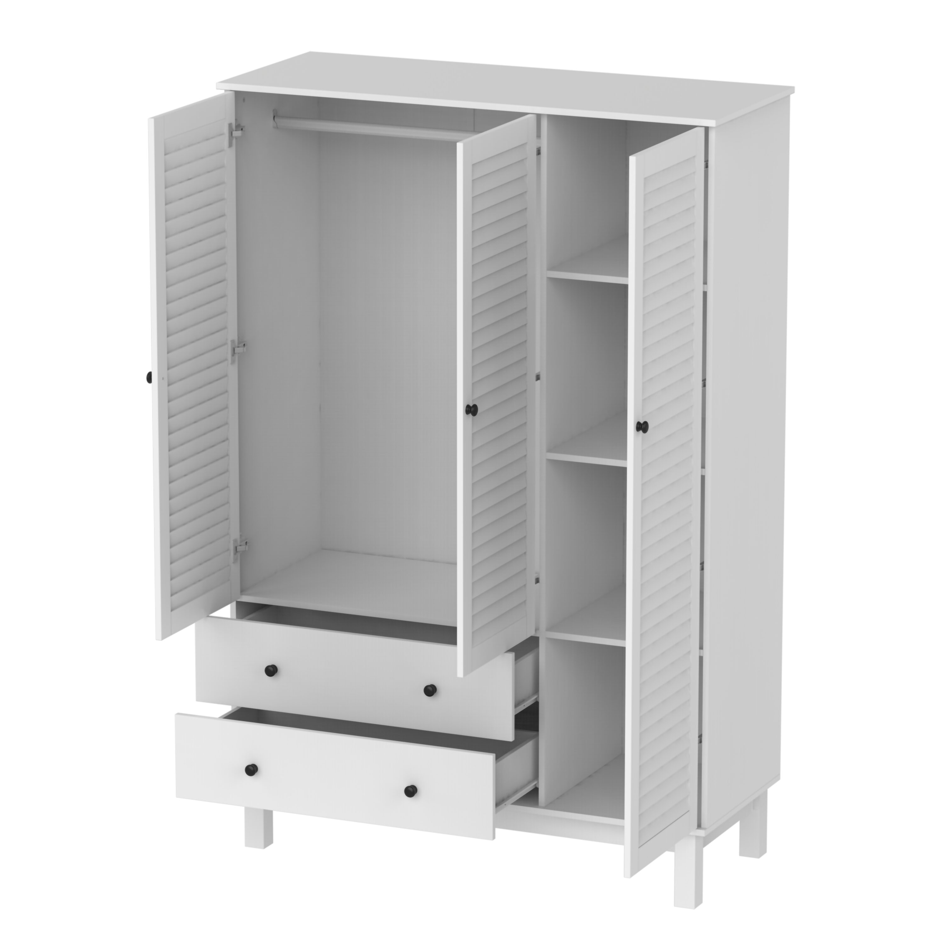 FUFU&GAGA Contemporary White Wardrobe Closet With 3 Doors, 2 Drawers ...