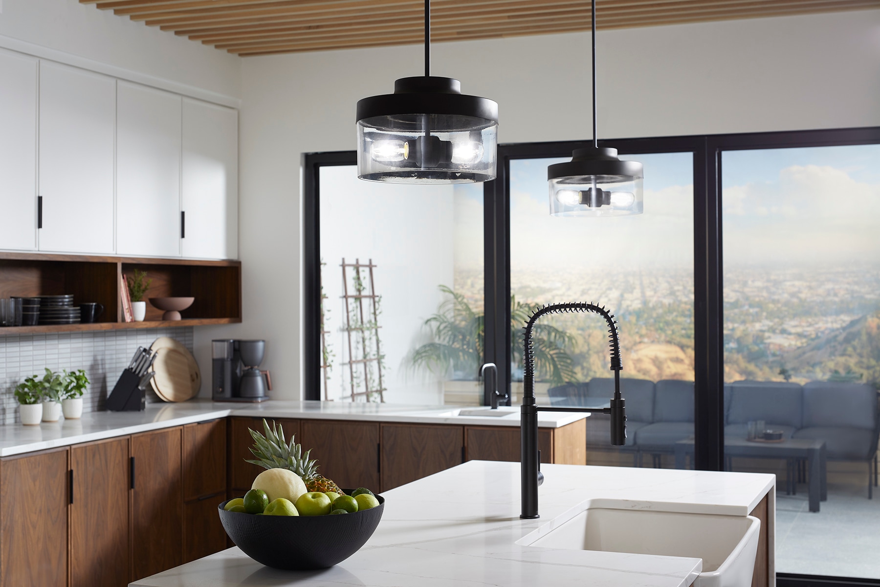 Purist Matte Black 18" Drum Pendant with Glass Shades