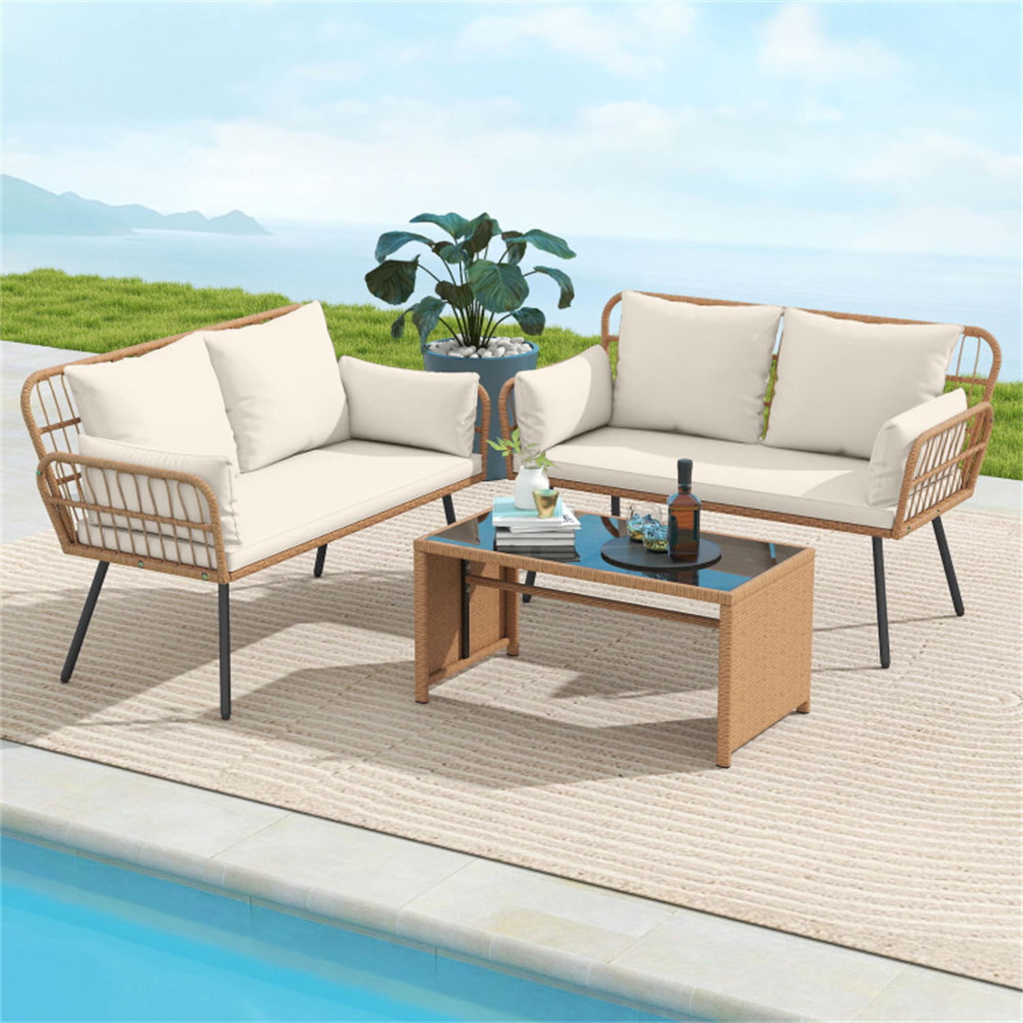 BABOOM Outdoor Rattan Loveseat 50.5-in W x 32.5-in H Black and Yellow ...
