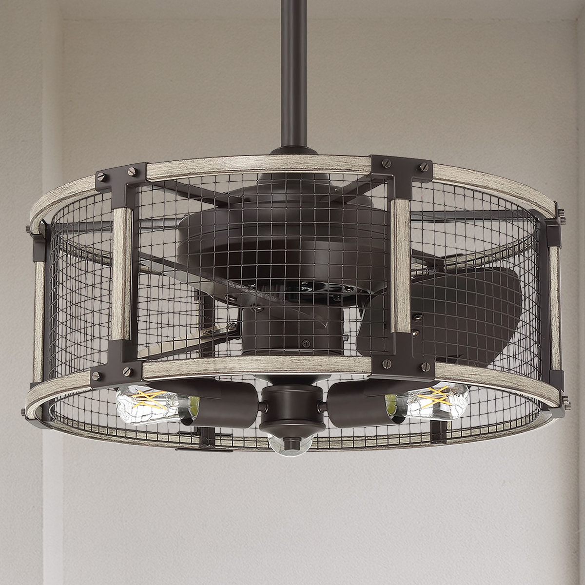 Harbor Breeze ABB17BZ3LR Abbingdon 20-in Outdoor Downrod or Flush Mount Bronze with Bronze/Driftwood Blades Fandelier Ceiling Fan With Light - Remote Included ( 3 -Blade )