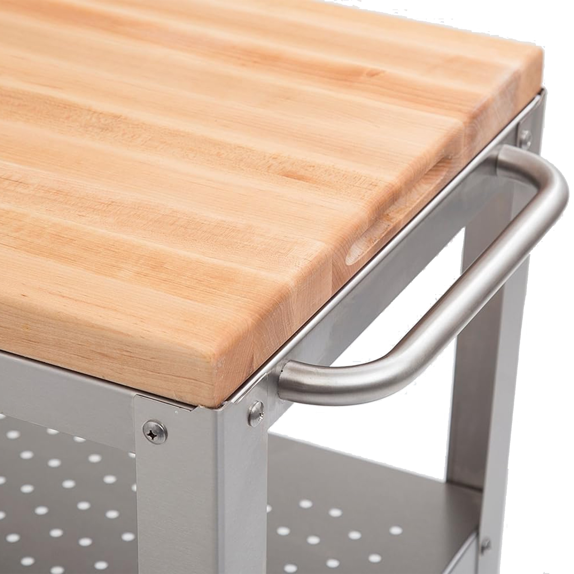 Maple Wood Butcher Block Kitchen Cart with Stainless Steel Frame