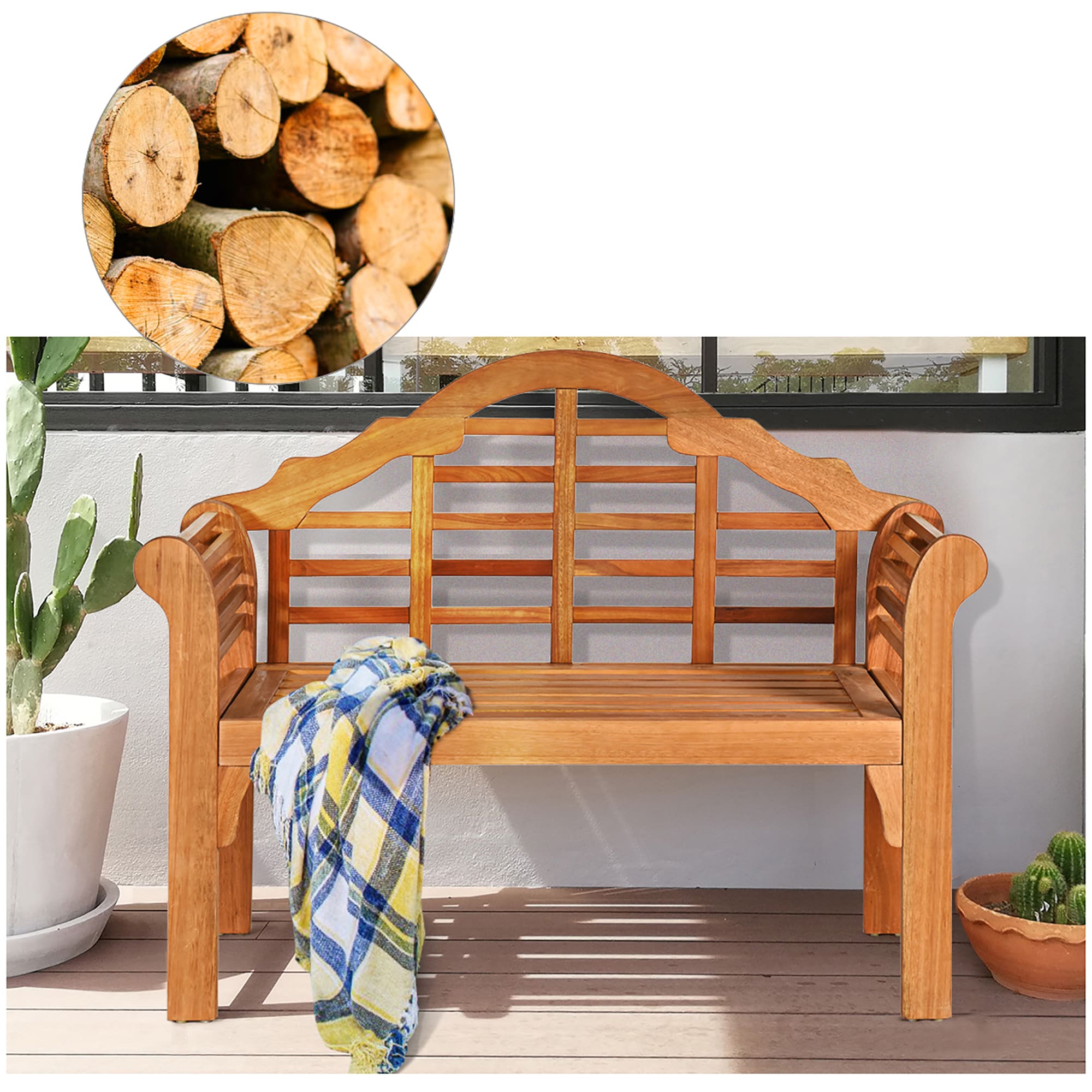 Eucalyptus Wood Folding Outdoor Bench with Armrests