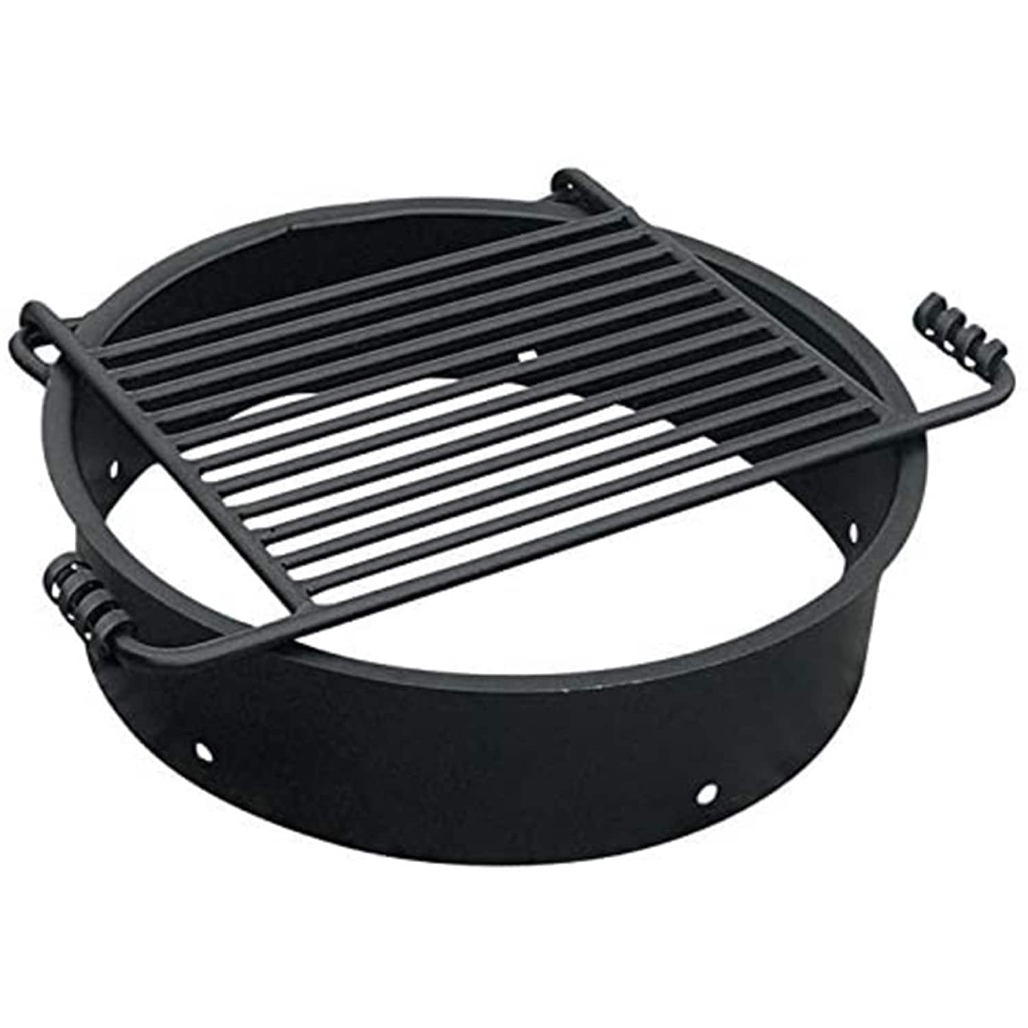 Pilot Rock 253218 24 Inch Steel Ground Fire Pit Ring and Metal Cooking Grate Black