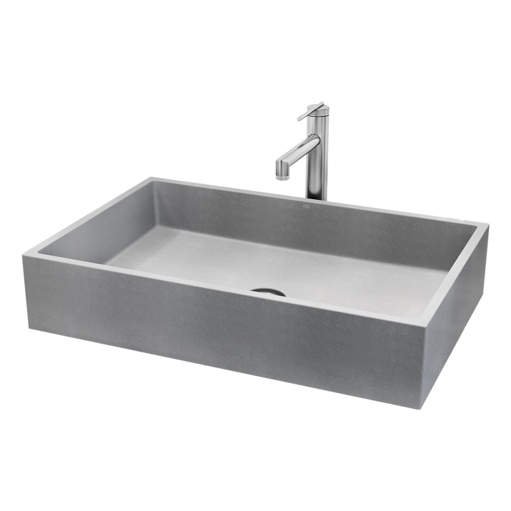 VIGO VGT2093 Orvieto Concrete 24 Vessel Rectangular Modern Gray Bathroom Sink with Faucet Included with Drain Included