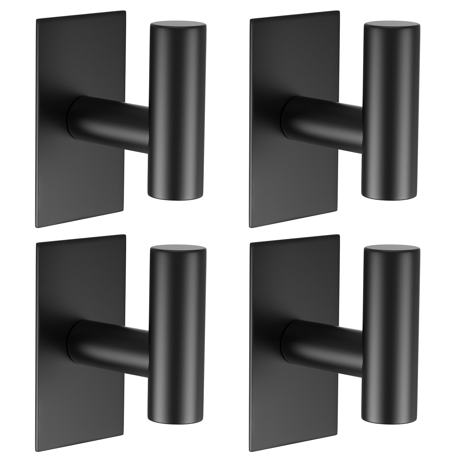Aoibox  4 Pack Heavy Duty No Drill Adhesive Stainless Steel Waterproof Wall Mounted Towel and Coat Hooks Black