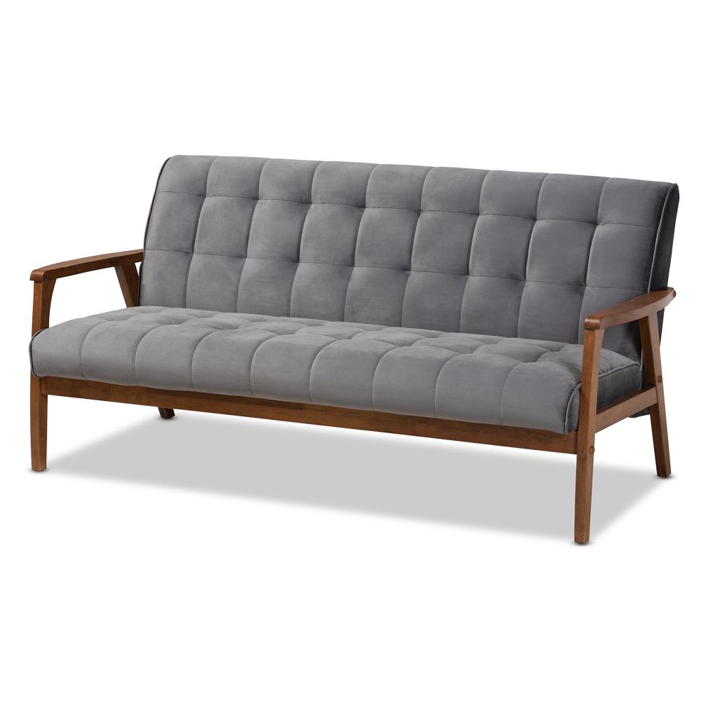 Baxton Studio Asta 63.86 in Midcentury Grey Walnut Polyester Blend