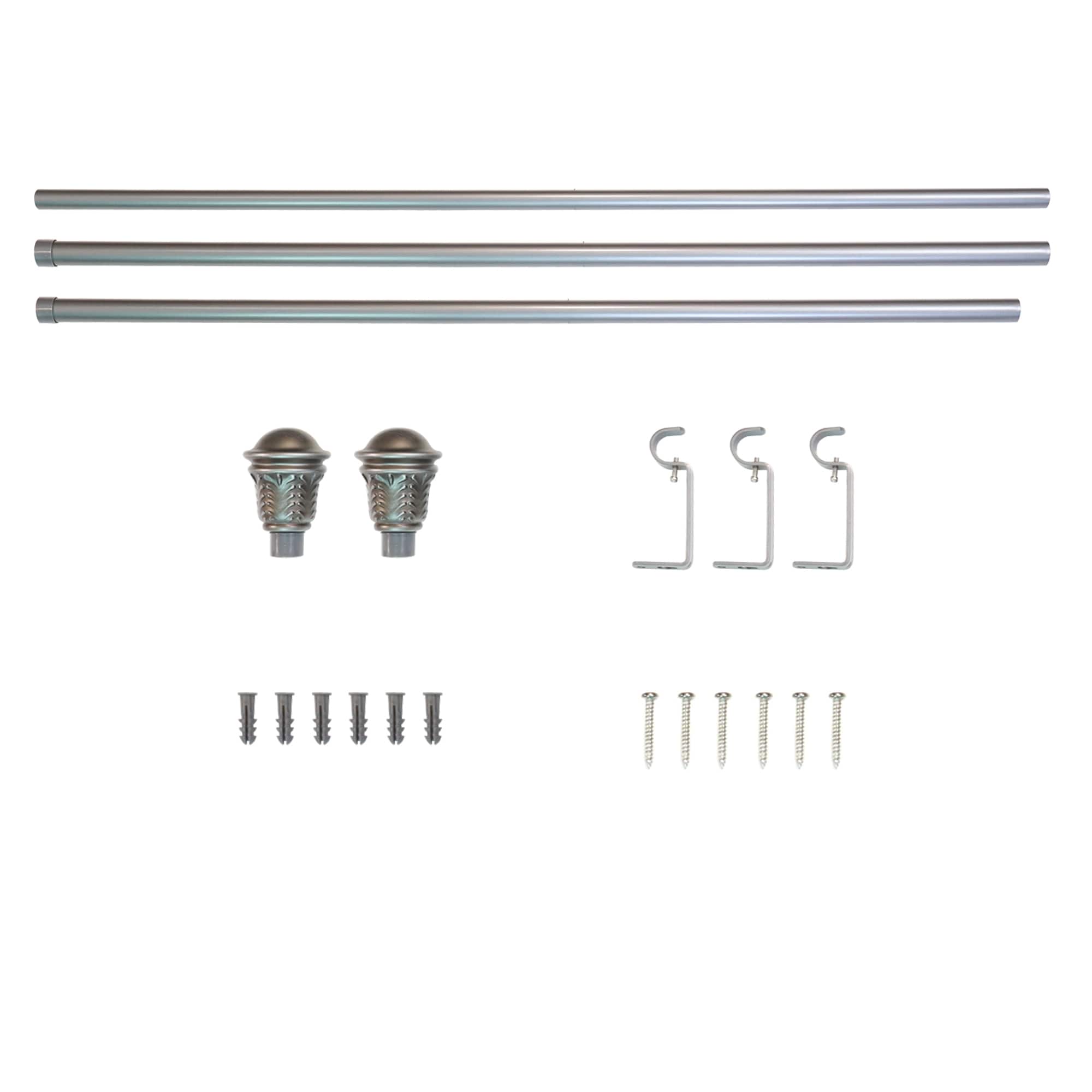 Bronze Adjustable Steel Curtain Rod with Plastic Finials, 72-144 Inches