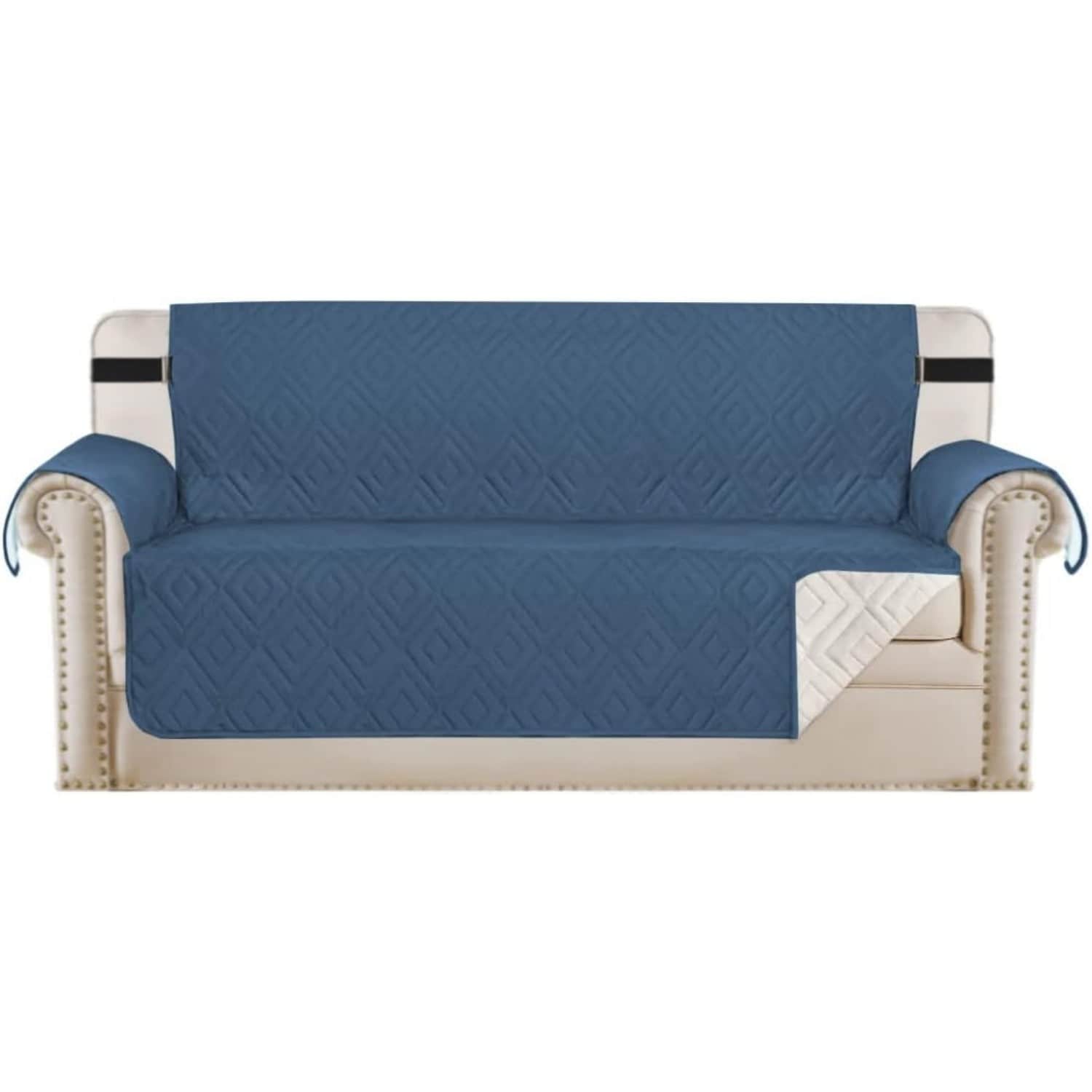 H.Versailtex - Reversible Water Resistant Sofa Cover Anti Slip with 2 Elastic Straps Dark Blue/B...
