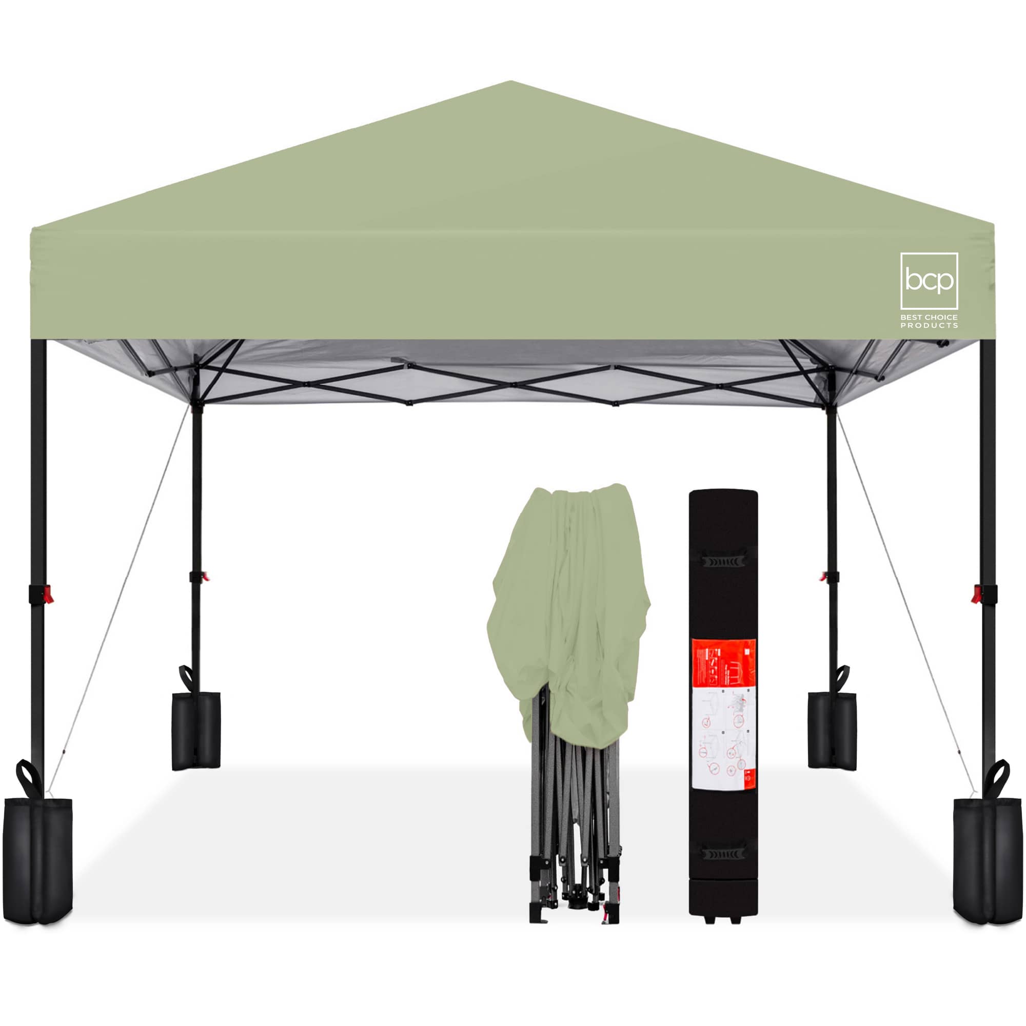 Best Choice Products SKY9650 10x10ft Easy Setup Pop Up Canopy w/ 1-Button Setup Wheeled Case 4 Weight Bags - Sage Green