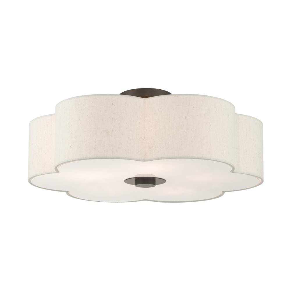 Solstice English Bronze 5-Light Semi-Flush Mount with Oatmeal Shade