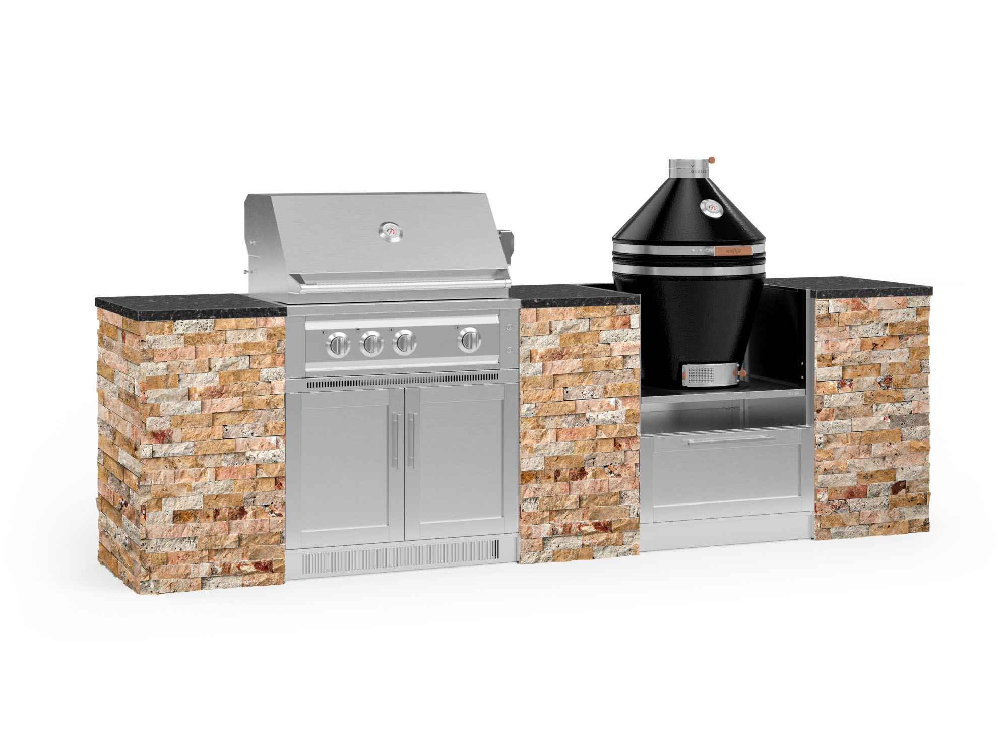 NewAge Products 68936 Signature Series Cabinets Platinum Grill 9 -Piece 118.16-in W x 25.5-in D x 57.5-in H Modular Outdoor Kitchen Set 4 Burners