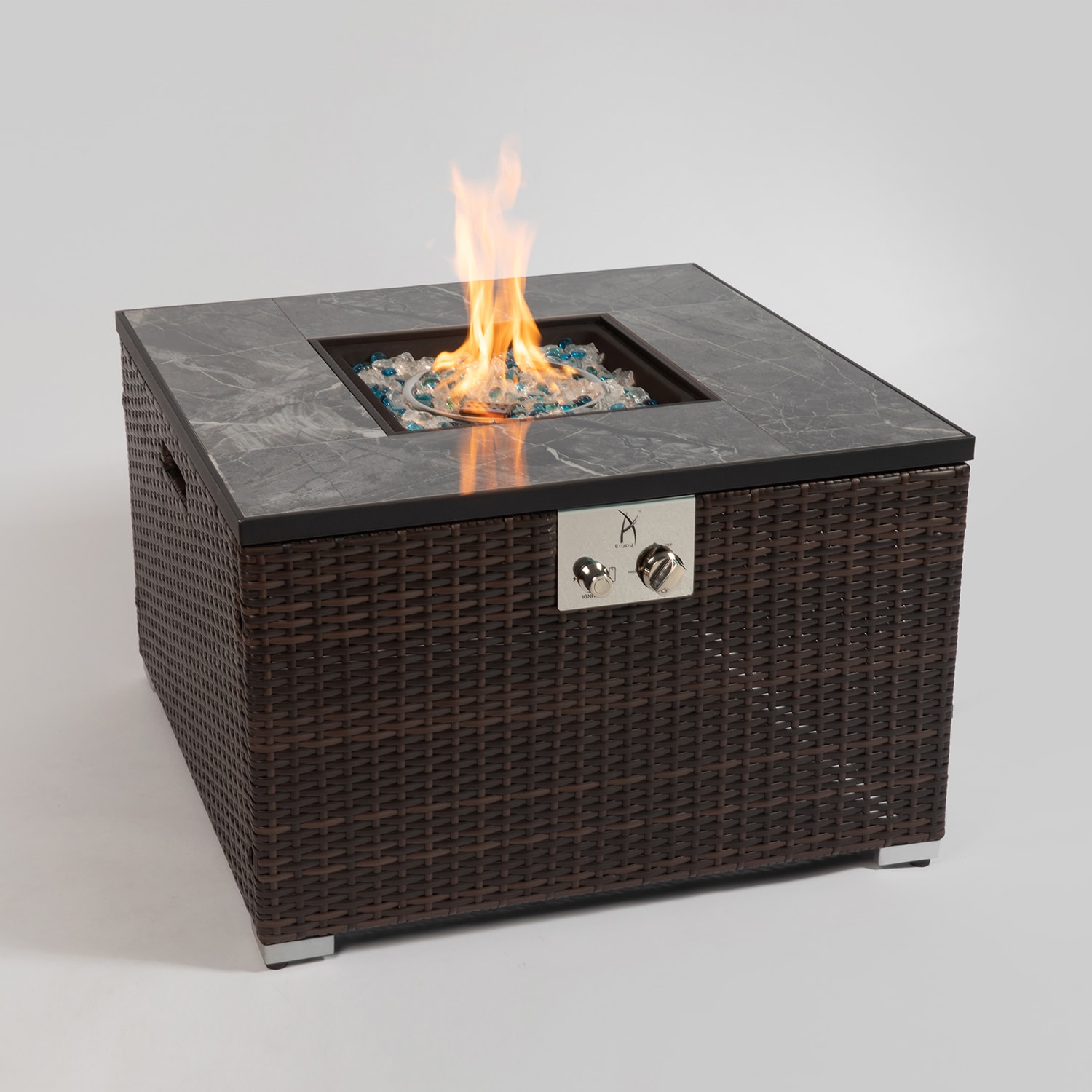 SINOFURN 32-in W 50000-BTU Brown Wicker Square Tabletop Propane Gas ...