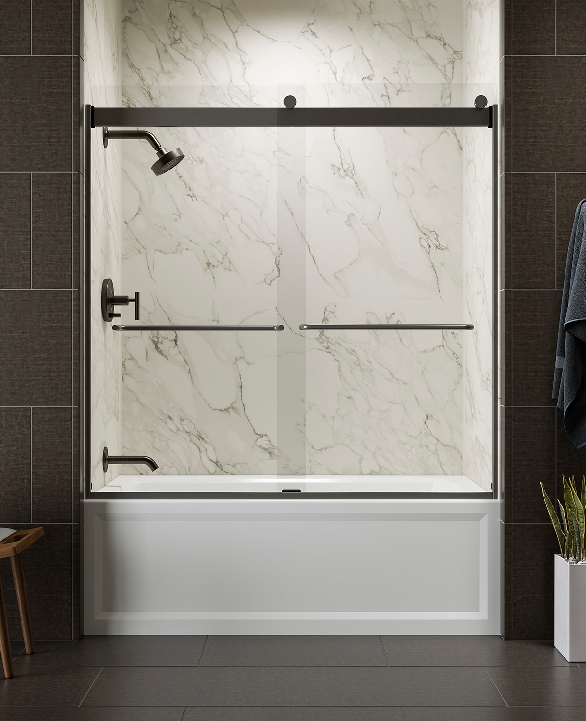 KOHLER 706006-L-ABZ Levity Dark bronze 56-in to 60-in W x 59.7500-in H Frameless Bypass Sliding Bathtub door