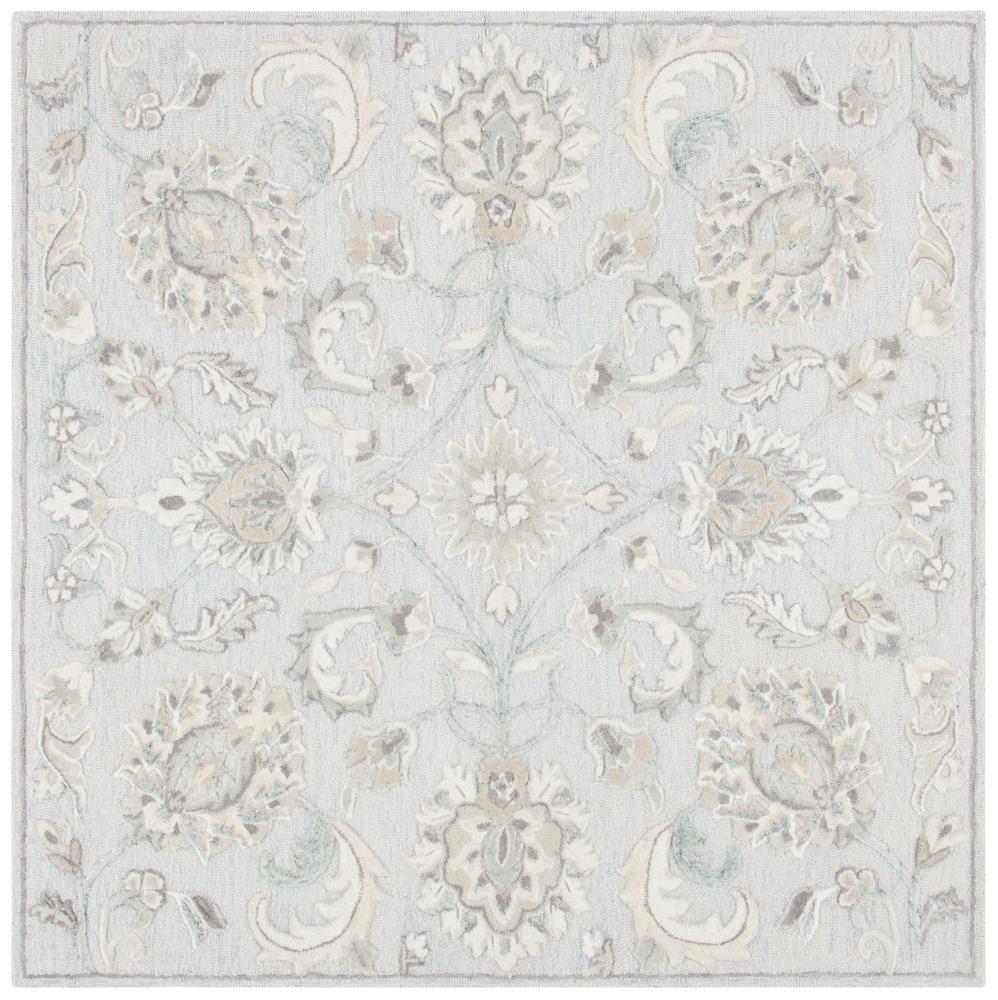 Safavieh GLM624L-6SQ Glamour Delphi 6 x 6 (ft) Tufted Wool Gray/Light Blue Square Indoor Floral/Botanical Farmhouse/Cottage Area rug