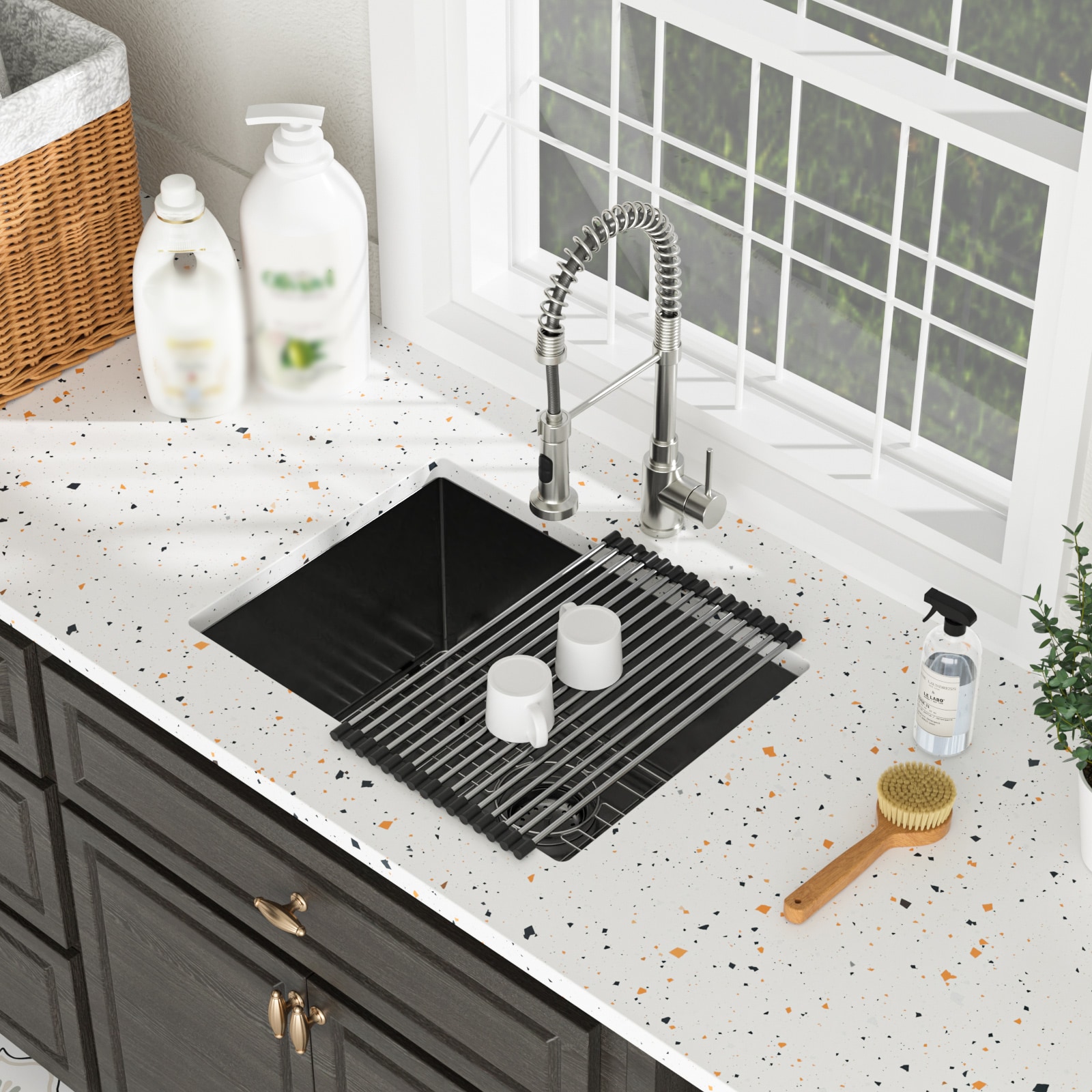 LUXEYARD Laundry Sink 24 Inch - 24 x 18 x 12 Inch Undermount Gunmetal Black Laundry Utility Sink Deep Single Bowl 16 Gauge Stainless Steel Laundry Tub Sinks