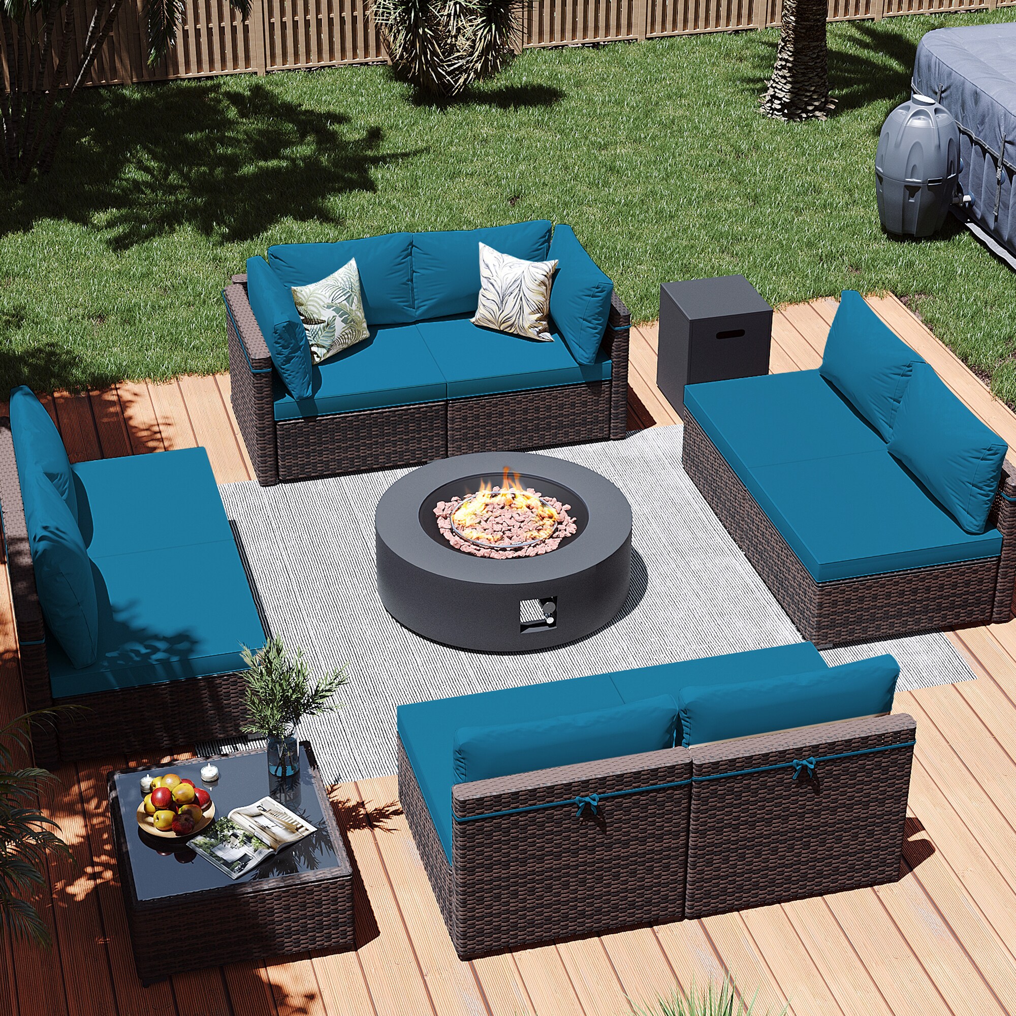 Patio Watcher LS-RT9-KD42DK-B5 10 -Piece Rattan Patio Conversation Set with Blue Cushions