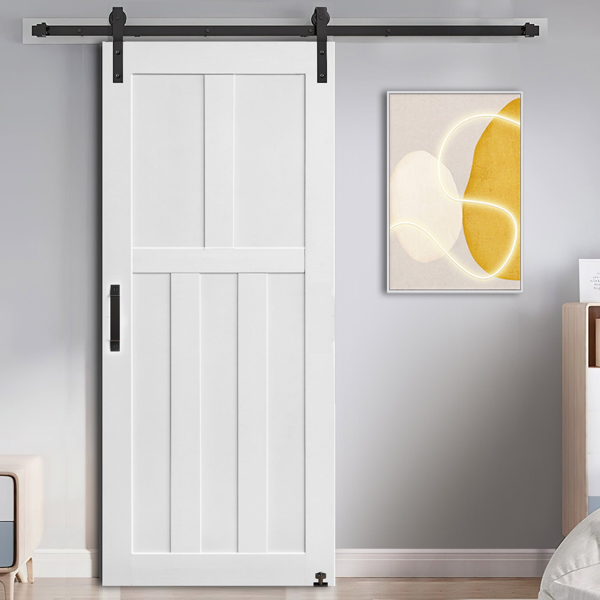 Clihome CHMDM-SLPW8RM30 28-in x 80-in Mdf Primed 5-bar MDF Hollow core Single Barn Door (Hardware Not Included)