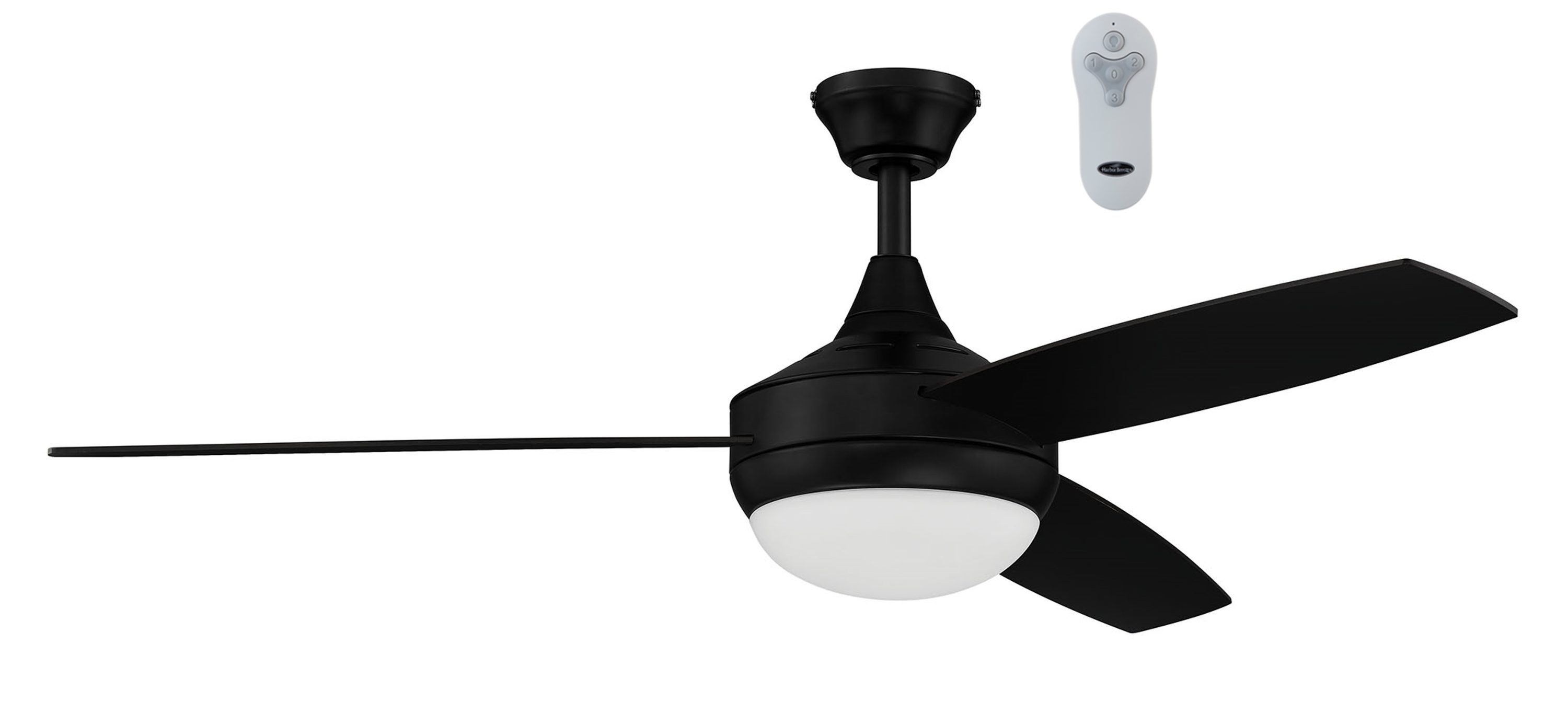 Harbor Breeze Beach Creek 52-in Matte Black with Matte Black/Auburn Blades Integrated LED Indoor Downrod or Flush Mount Ceiling Fan with Light and Remote (3-Blade)