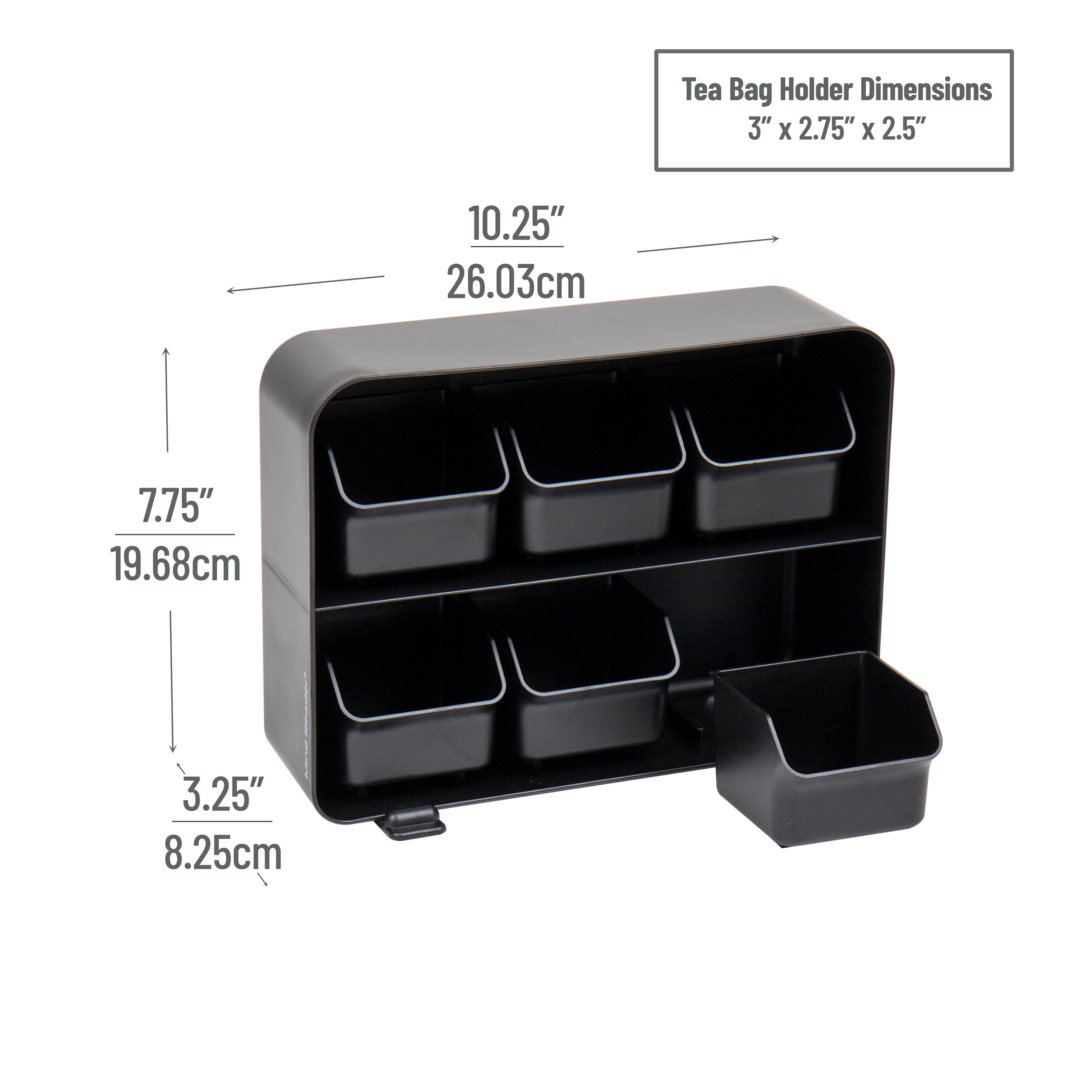 Black Plastic 6-Drawer Tea Bag Organizer for Countertop Storage