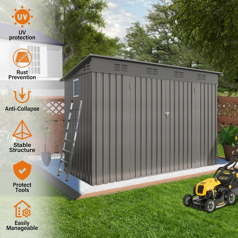Fresh Spaces Gray 4x9 FT Outdoor Storage Shed with Sloping Roof and 2 ...