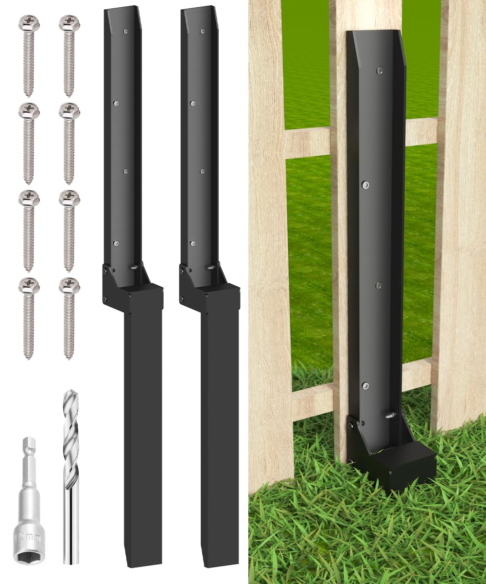 Phyfalip  Fence Post Anchor Kit Heavy Duty Metal Steel Post Repair Kit Anchor Stakes Ground Spike for Repairing Tilted Broken Wood Fence Metal