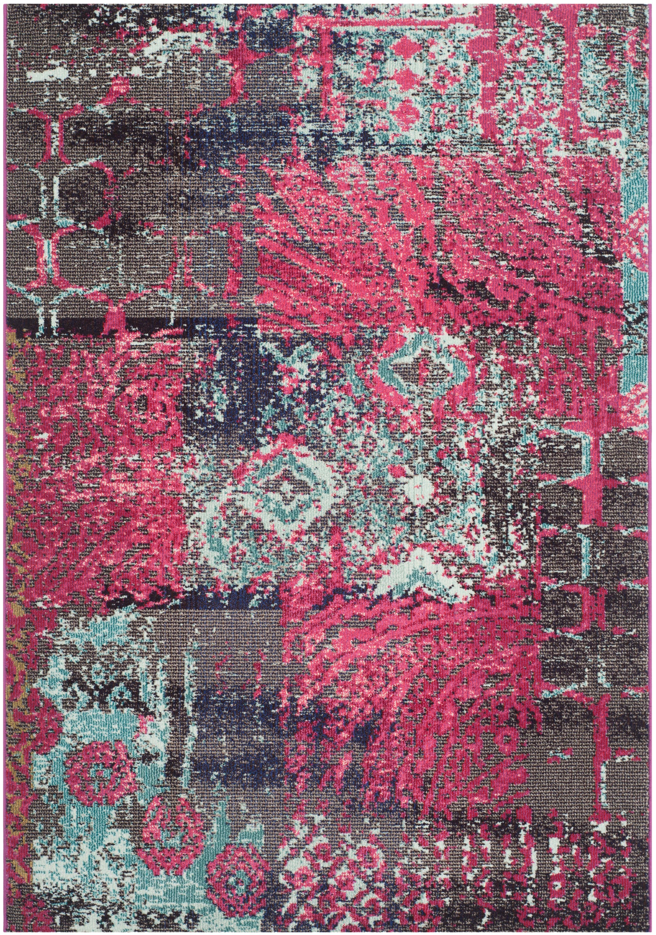 Safavieh MNC210D-5 Monaco Patchwork 5 x 8 (ft) Loomed Polypropylene Pink/Multi Rectangular Indoor Distressed/Overdyed Area rug