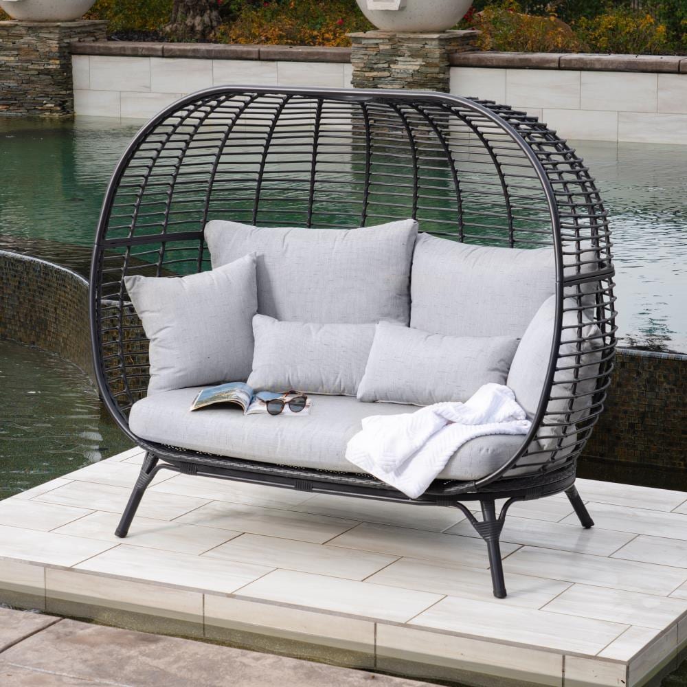 Royal Garden Grandview Wicker Outdoor Loveseat Gray CushionS and