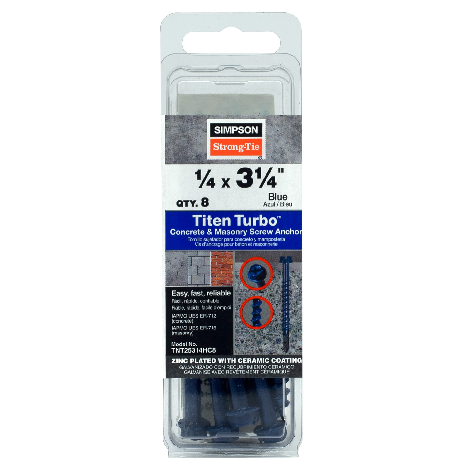 Simpson Strong-Tie TNT25314HC8 1/4-in x 3-1/4-in Concrete Screw Anchors 8-Pack