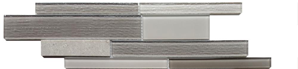 Avenzo 153-S (Sample) Gray Stone and Glass Marble Linear Mosaic Glue (Adhesive) Tile