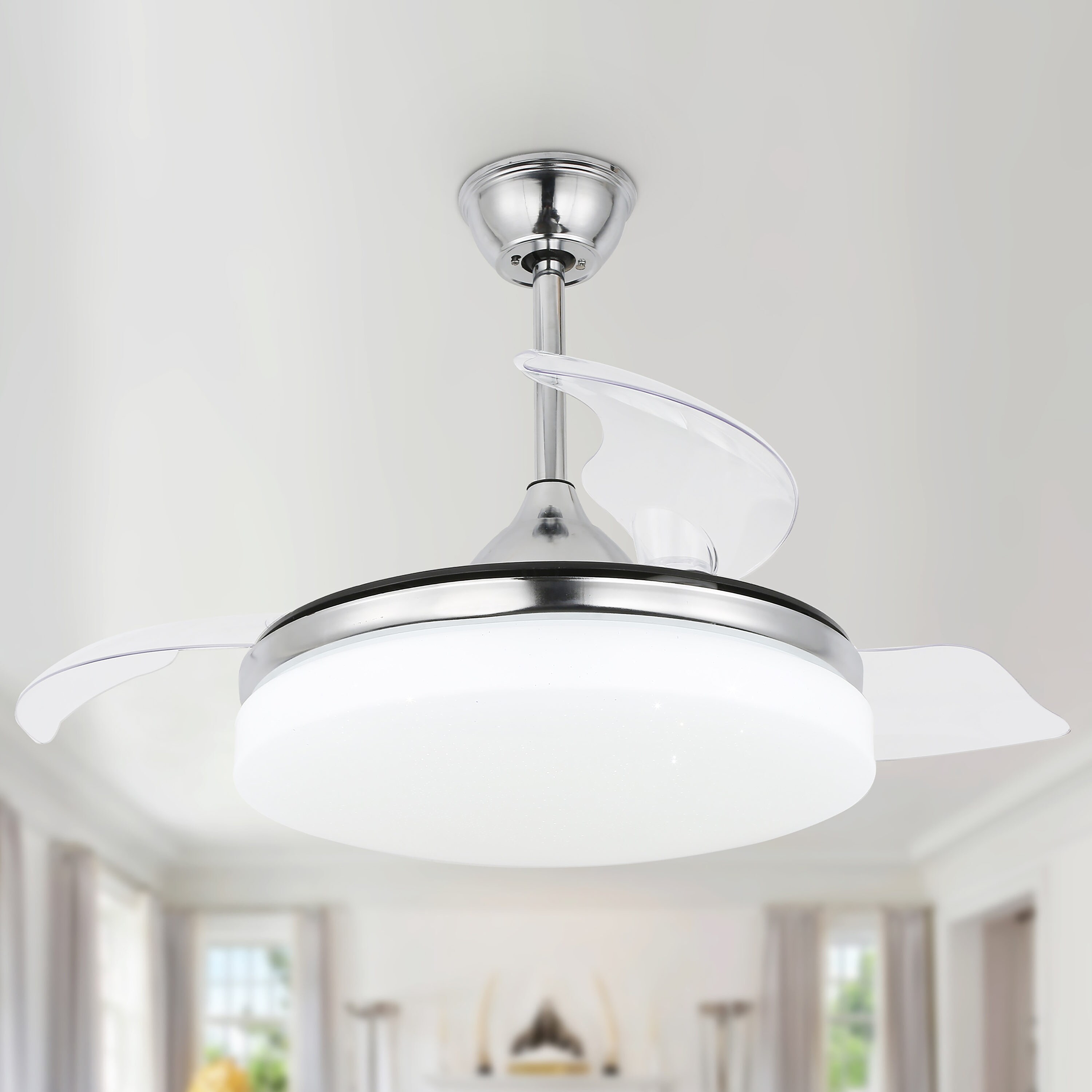 Bella Depot DC4263-C 42-in Color-Changing Integrated LED Outdoor Chrome with Clear Blades Ceiling Fan With Light - Remote Included ( 3 -Blade )