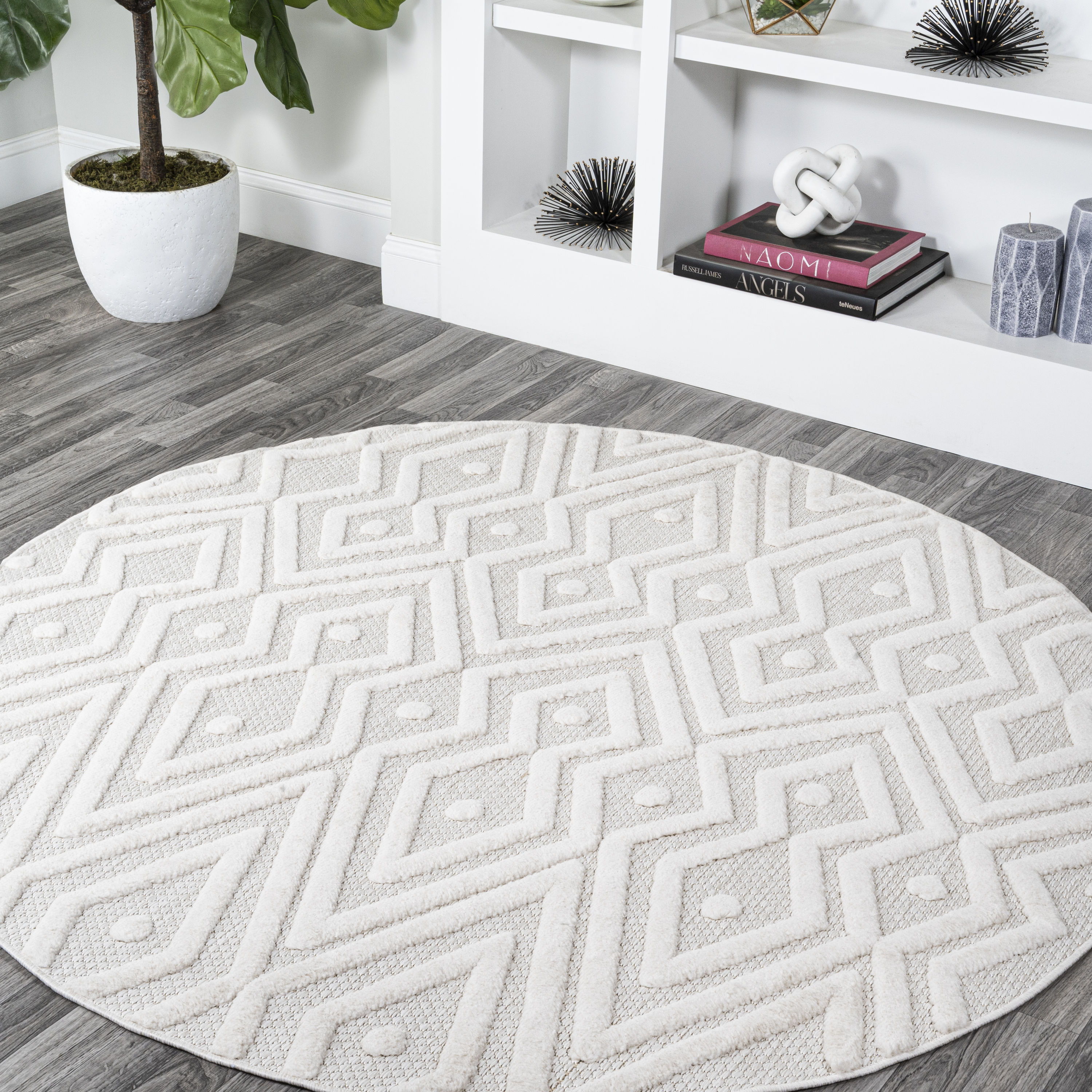 JONATHAN  Y IBZ100D-5R IBIZA Balansat Moroccan Diamond 5 x 5 (ft) Loomed Polypropylene Ivory Round Indoor/Outdoor Geometric Bohemian/Eclectic Area rug