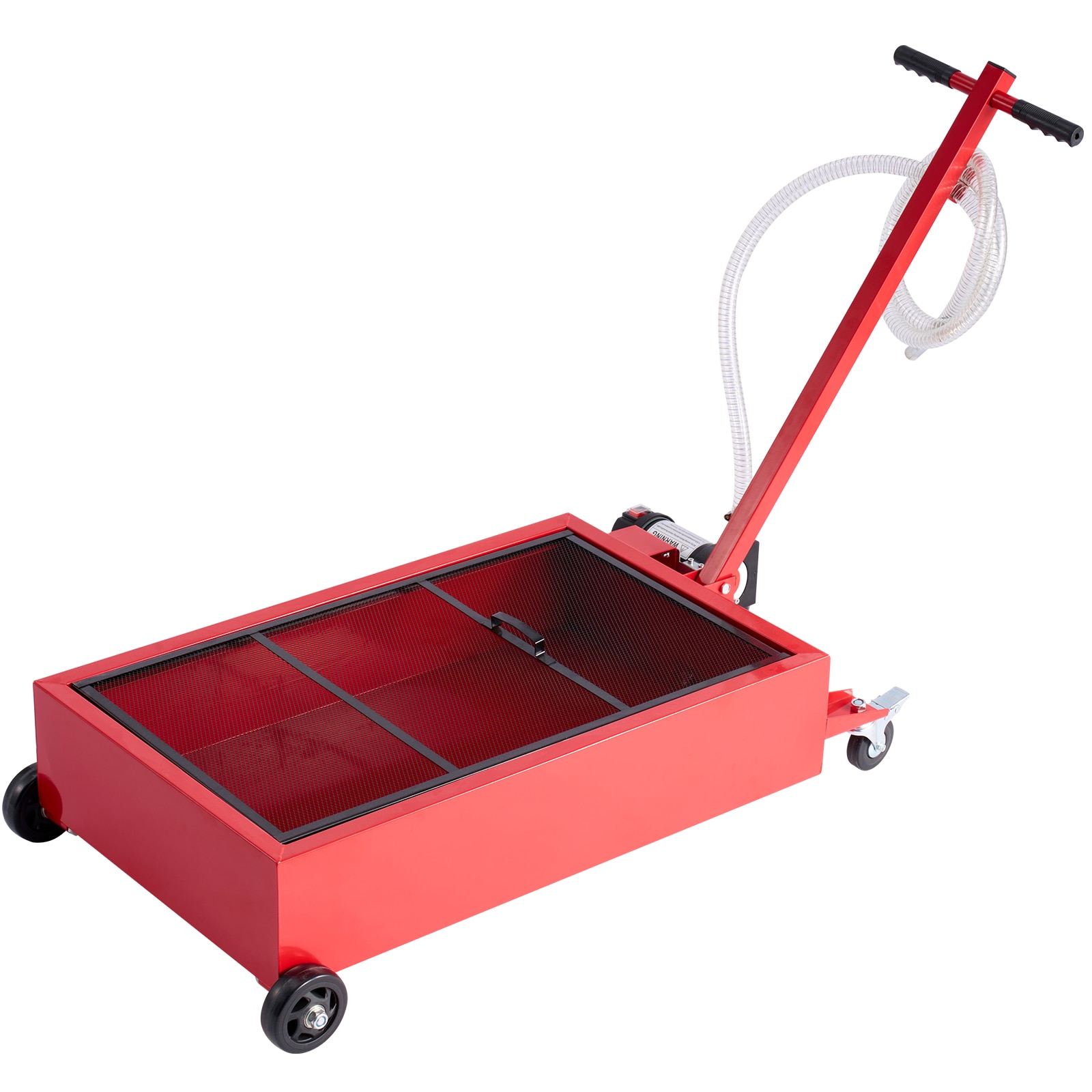 VEVOR Low Profile Oil Drain Pan 17 Gallon Capacity Rolling Oil Drain Pan with Electric Pump 7.2 ft Hose and T Folding Handle Leak-proof and Corrosion-resistant Fit for Cars SUVs Trucks ATVs Red
