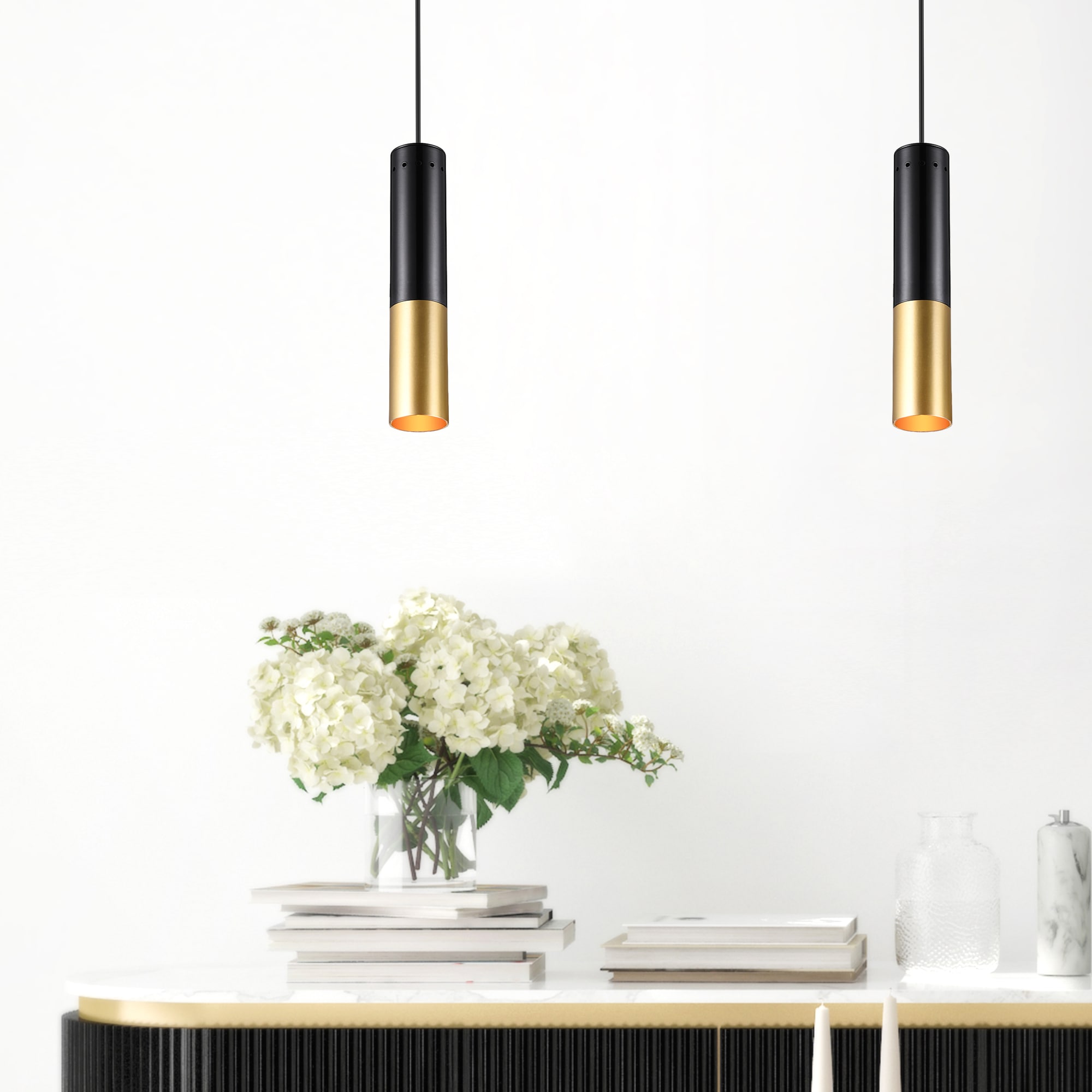 CWI Lighting 1015P2-1-129 Anem 1 -Light Matte Black and Satin Gold Transitional Geometric Mini Hanging Pendant light
