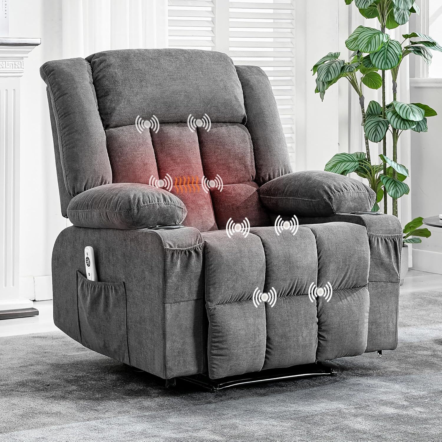 WhizMax LF-PHK-337EY6M6 Transform your living space into a sanctuary of relaxation with our Oversized Recliner Chair featuring Heat and Massage functions. This recliner is perfect for unwinding after a long day or enjoying your favorite movie.
