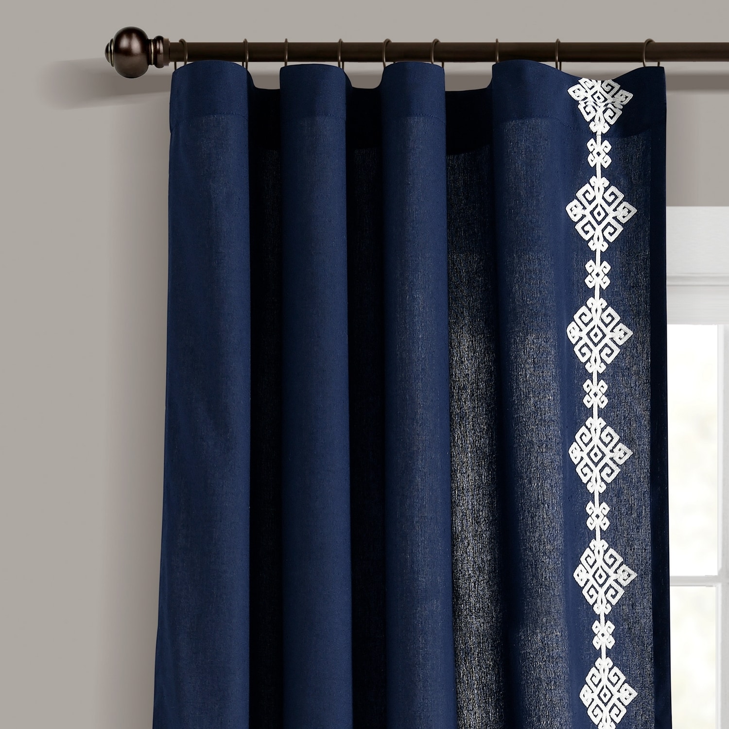 Lush Decor 21T013976 84-Inches Navy Geometric Rod pocket Single curtain panel