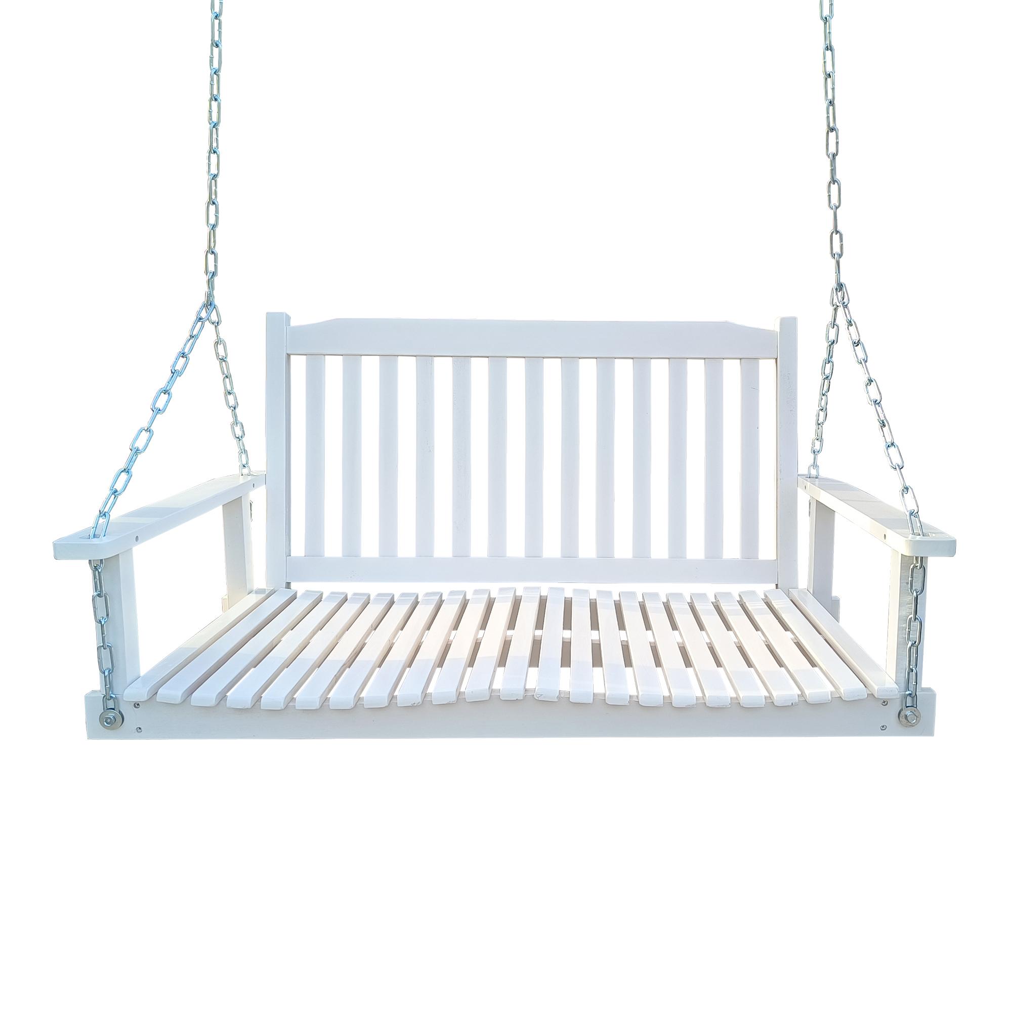 Bayfeve BF-1496LH Wood Bench Swing with Hanging Chains 2 -person White Wood Outdoor Swing