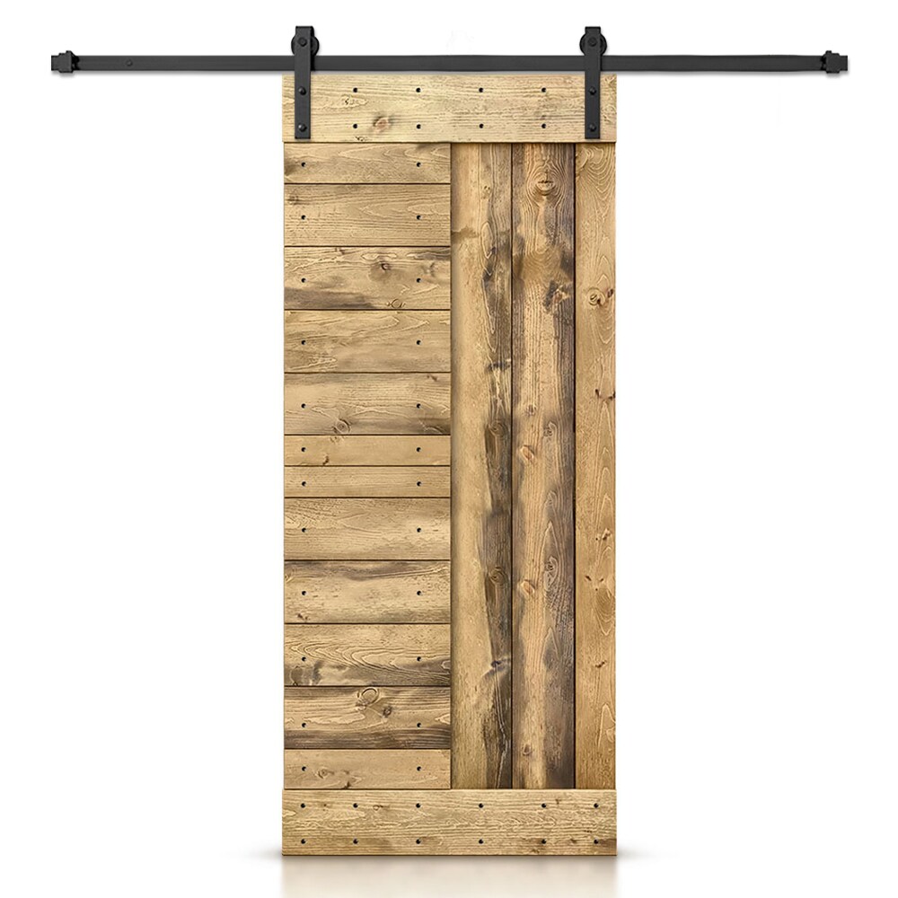 CALHOME SMK-72+DIY-N2-24S 24-in x 84-in Weather Oak Pine Wood Solid core Single Barn Door (Hardware Included)