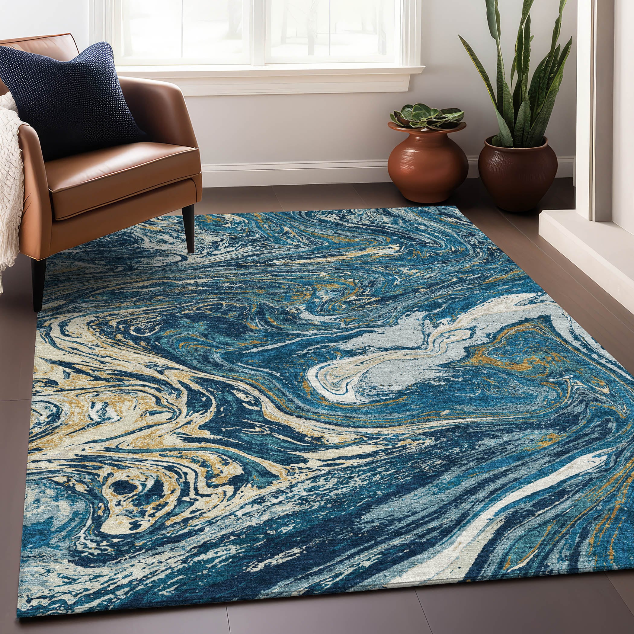 Addison Rugs ACN1061NA5X8 Chantille ACN1061NA 5 x 7 (ft) Polyester Navy Rectangular Indoor/Outdoor Geometric Machine washable Area rug