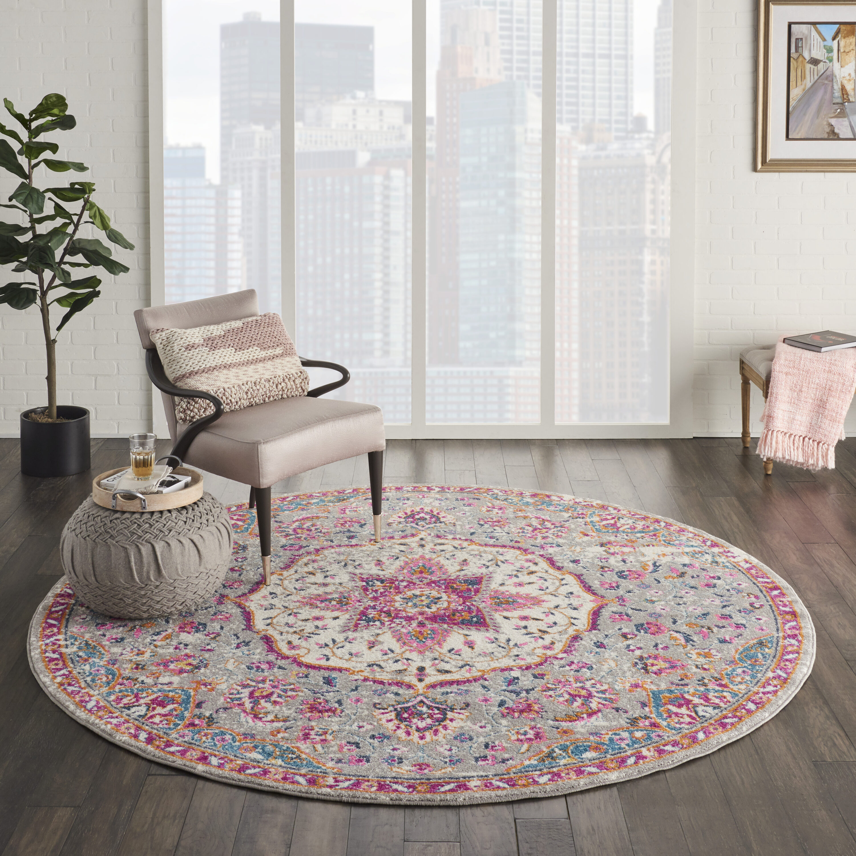 Nourison 99446717863 Passion 8 x 8 (ft) Loomed Polypropylene Grey/multi Round Indoor Abstract Area rug