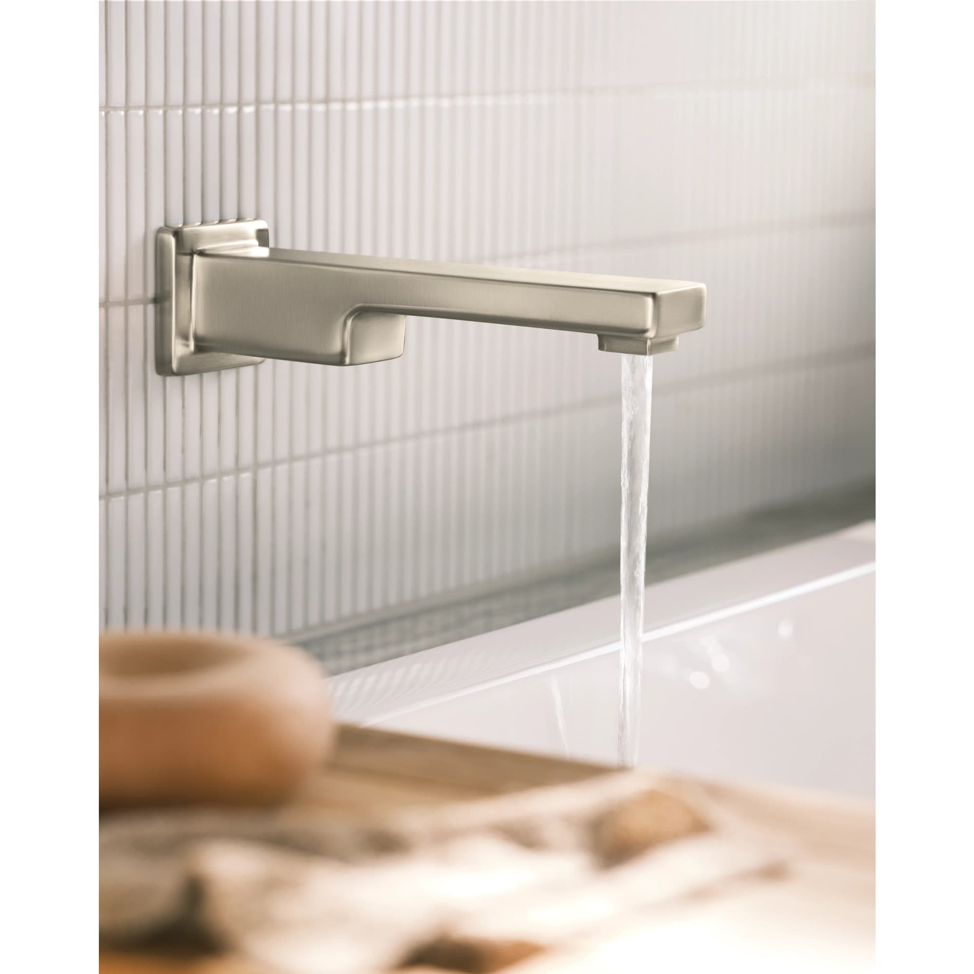 Sleek 90 Degree Brushed Nickel Wall-Mount Tub Filler with Single Handle