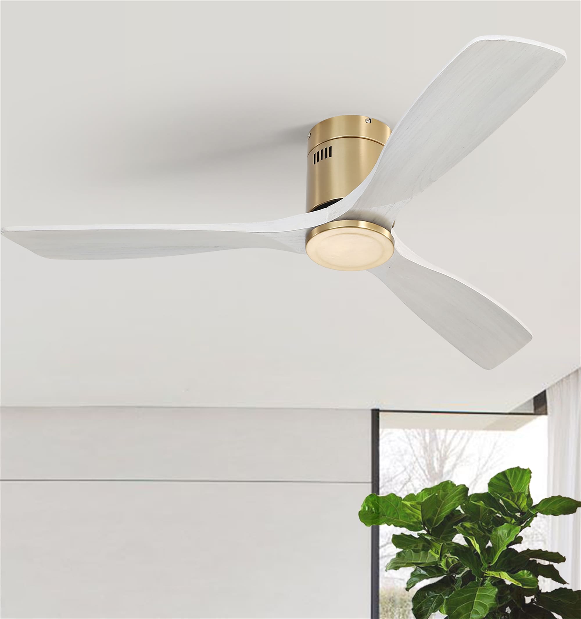 BABOOM BOM-5962ORYU 52-in Flush Mount Gray with Solid Washed wood Blades Ceiling Fan Without Light ( 3 -Blade )