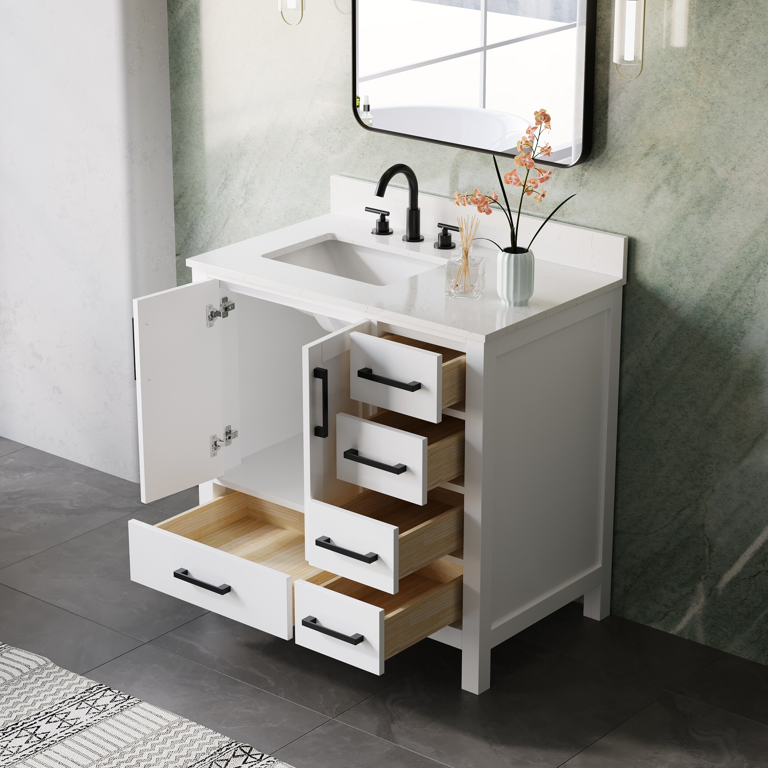 Forclover OS Assembled Solid Wood MB 36-in White-MB Undermount Single ...