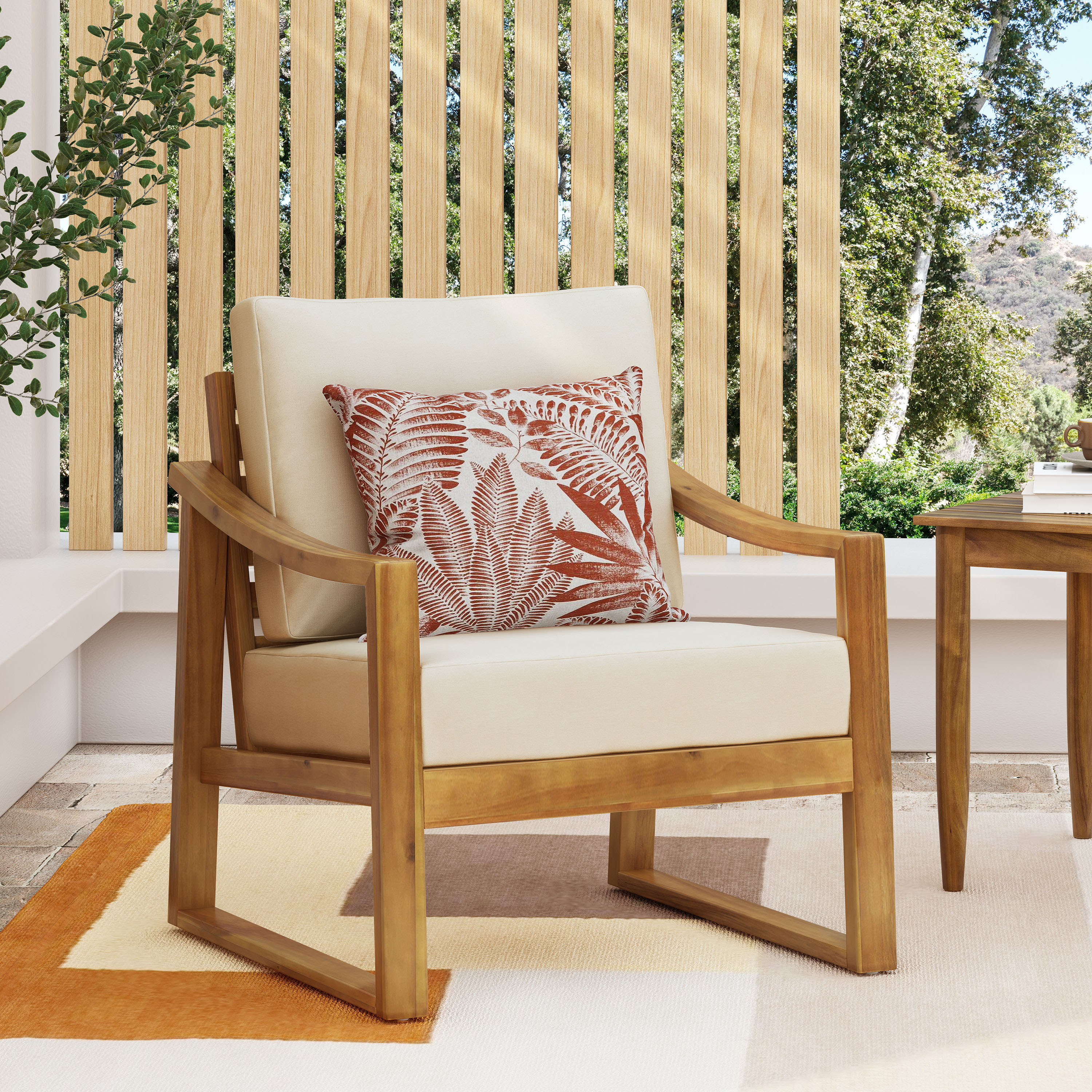 Christopher Knight Home 312953 Samwell Outdoor Acacia Wood 4-Seater Chat Set with Water Resistant Cushions Teak and Beige