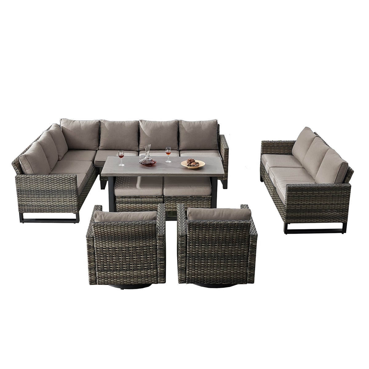 Rilyson FS1491511536263159-3 7 -Piece Wicker Patio Conversation Set with Gray Cushions