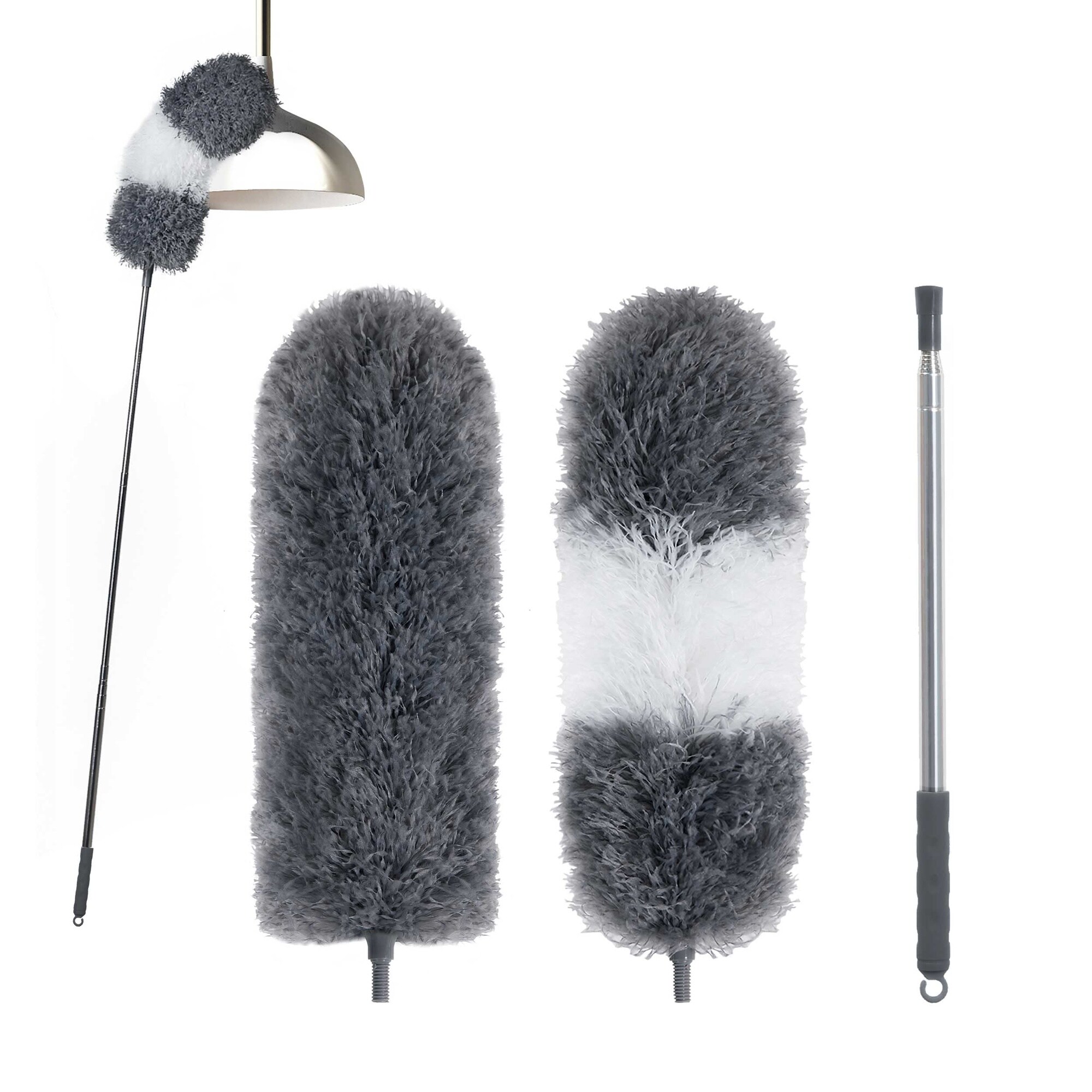 LAIFUCAM  Microfiber Feather Duster 2 Pack with 100 Inch Extendable Pole Bendable Head for Cleaning Ceiling Fans Furniture Walls Washable