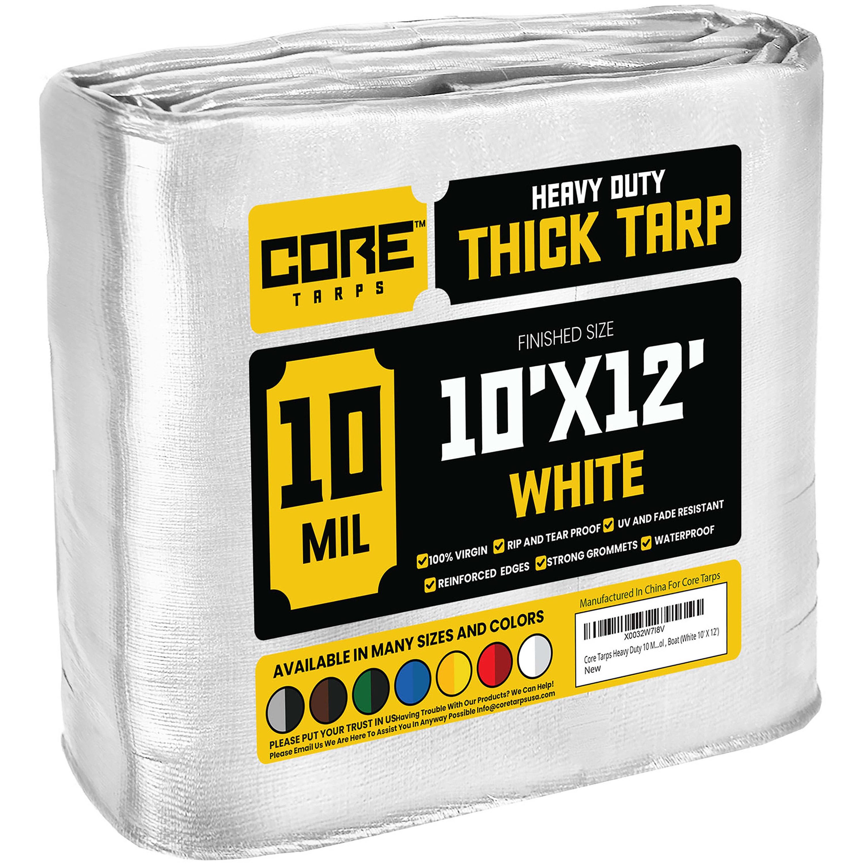 Core Tarps CT-604-10X12 10-ft x 12-ft White Waterproof Standard Polyethylene 10-Mils Tarp
